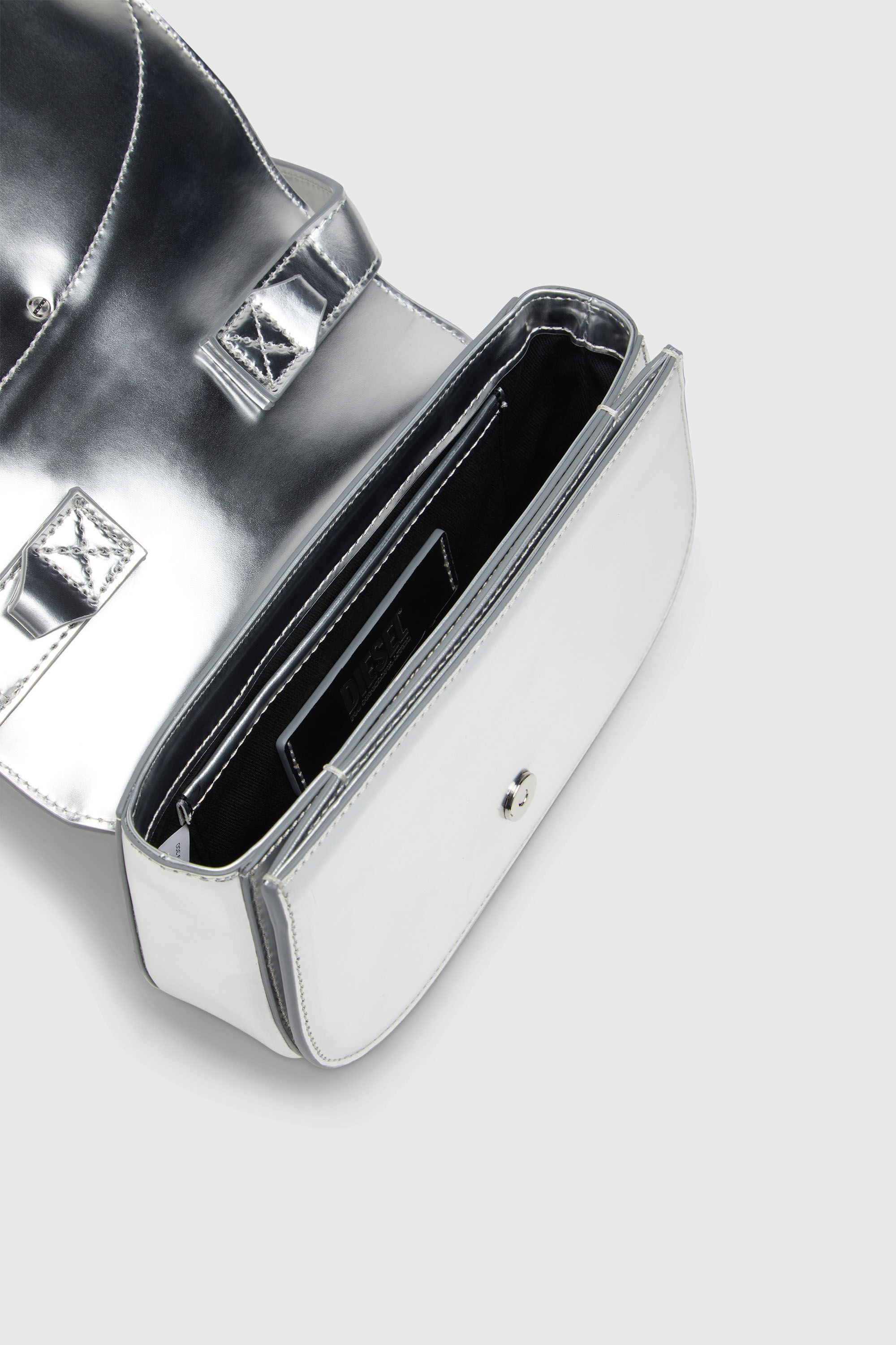 ディーゼル ショルダーバッグ 1DR シルバー レザー ウォレット Women's 1DR-Iconic shoulder bag in mirrored leather | Silver