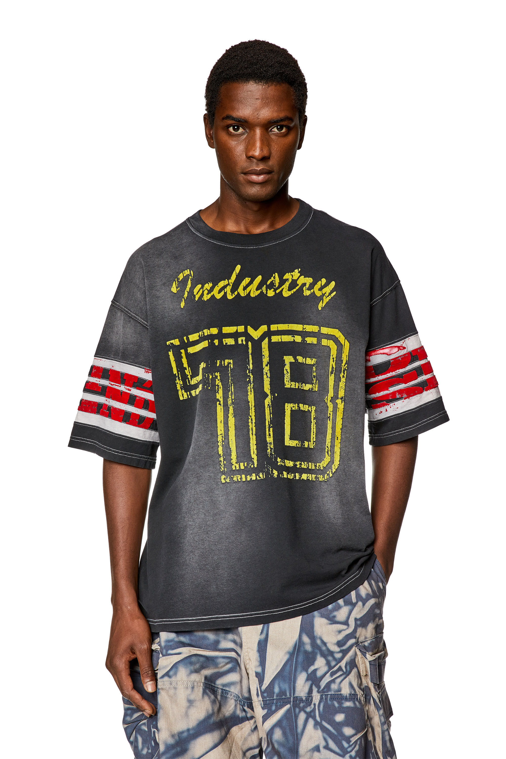 Men's Faded jersey T-shirt with flock prints | Black | Diesel