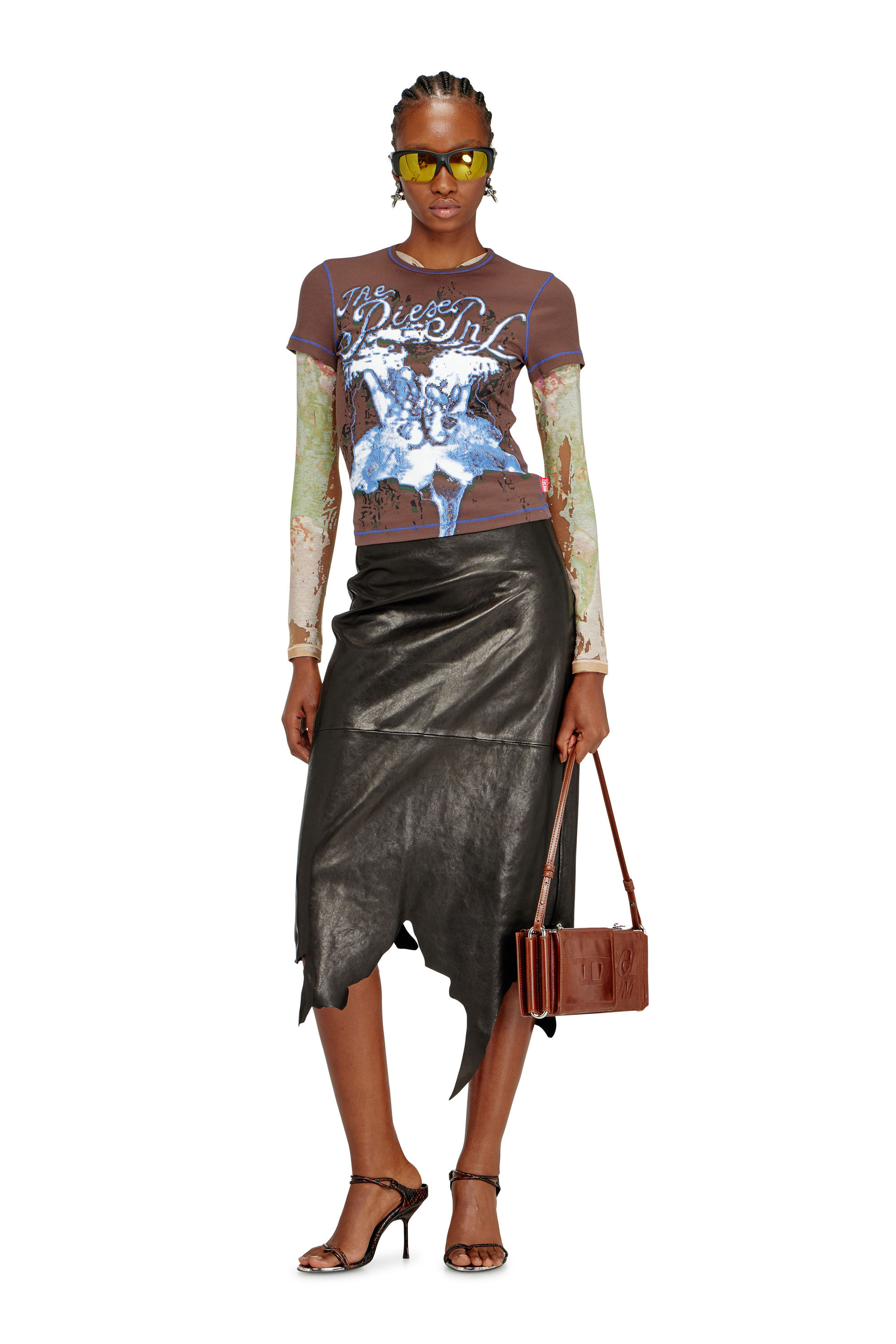 DIESELレディース F-Resyスウェットシャツ Women's Animalier-print t-shirt in rib stretch jersey | Brown | Diesel