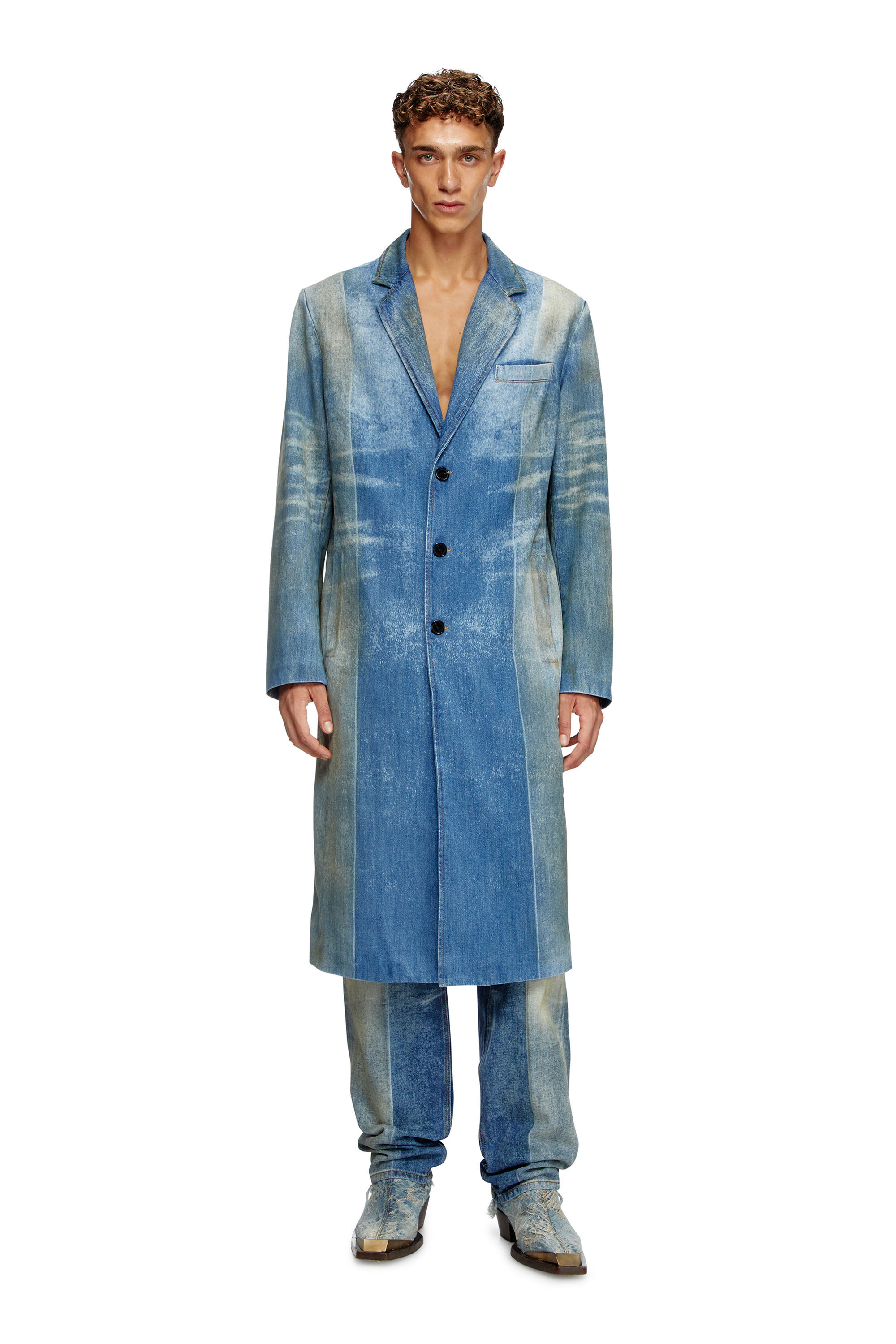 Men's Denim coat with solarised folds | Blue | Diesel