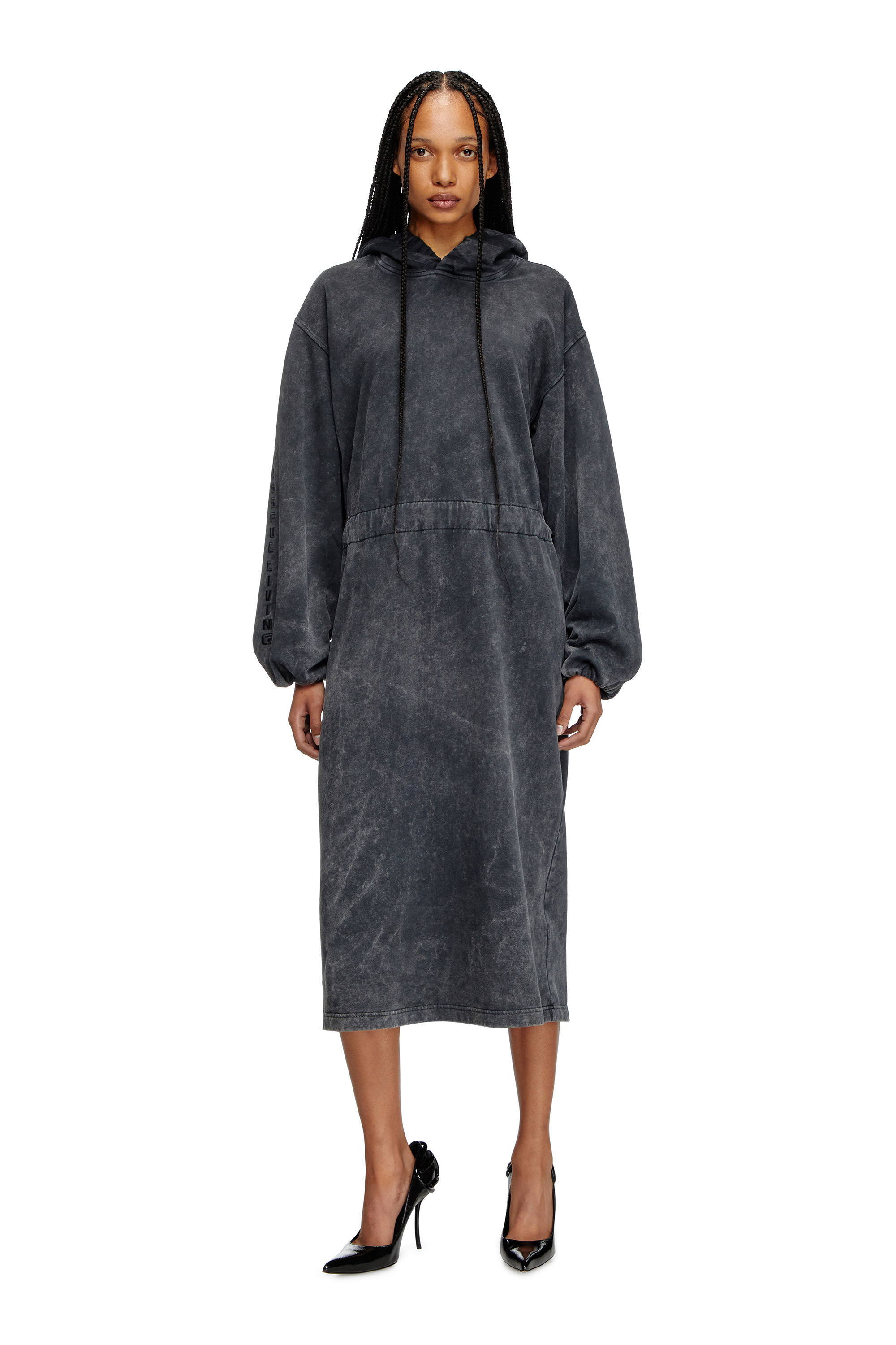 Women s Balloon shaped hooded midi dress Grey Diesel