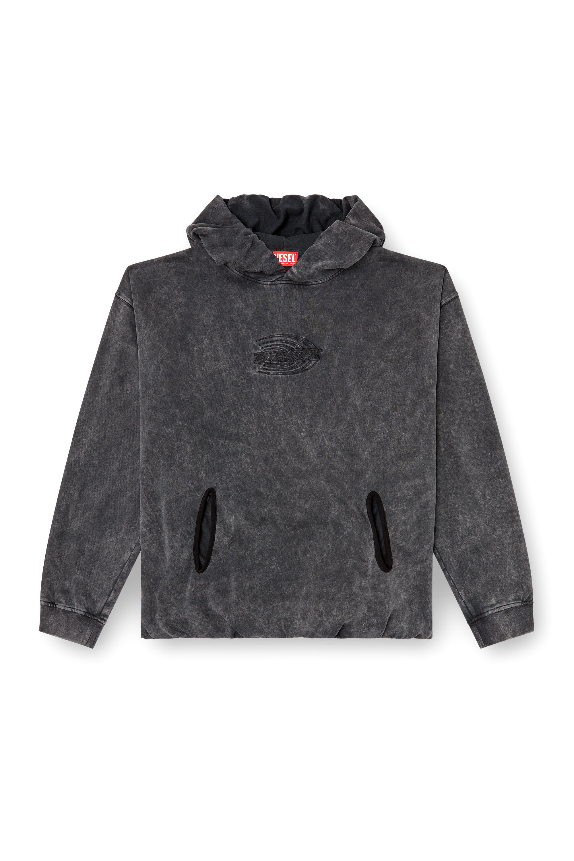 ★DIESEL★ S-Box Stick Hood Charcoal A163210BMBK9XX A163210B Women's Gathered acid-wash hoodie | Grey | Diesel