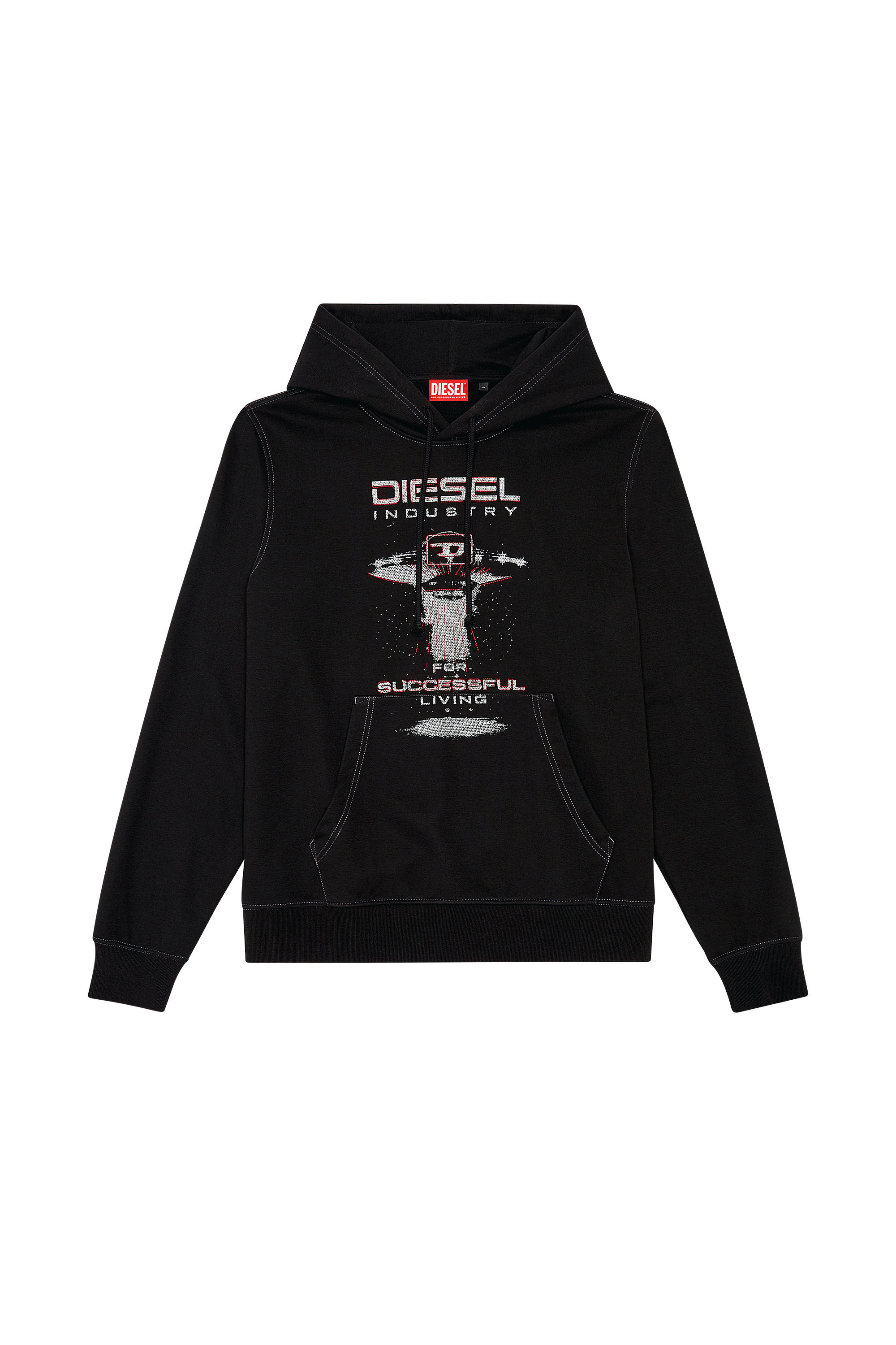 Men s Hoodie with spaceship print Black Diesel