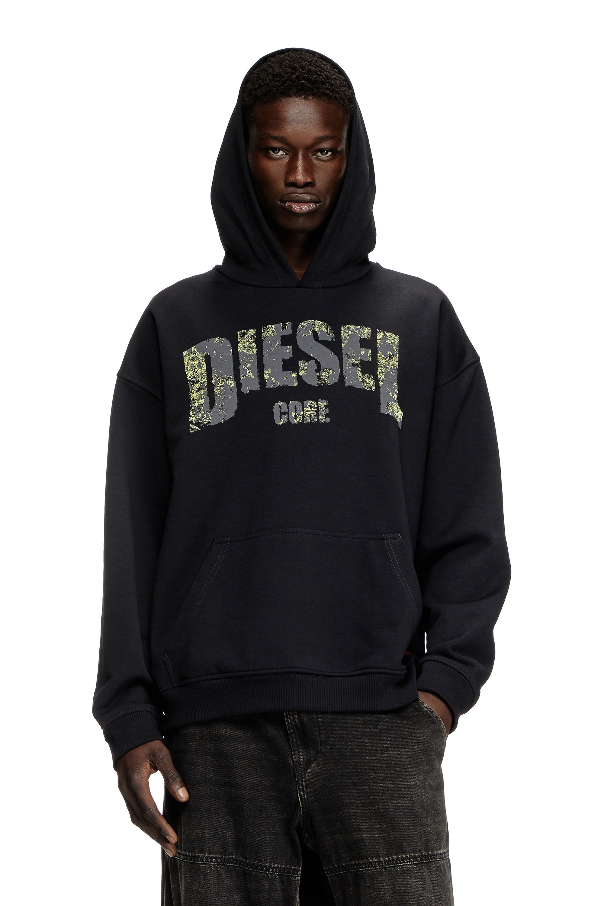 Diesel - S-BOXT-HOOD-R13, Man's Hoodie with destroyed-effect logo print in Black - 3