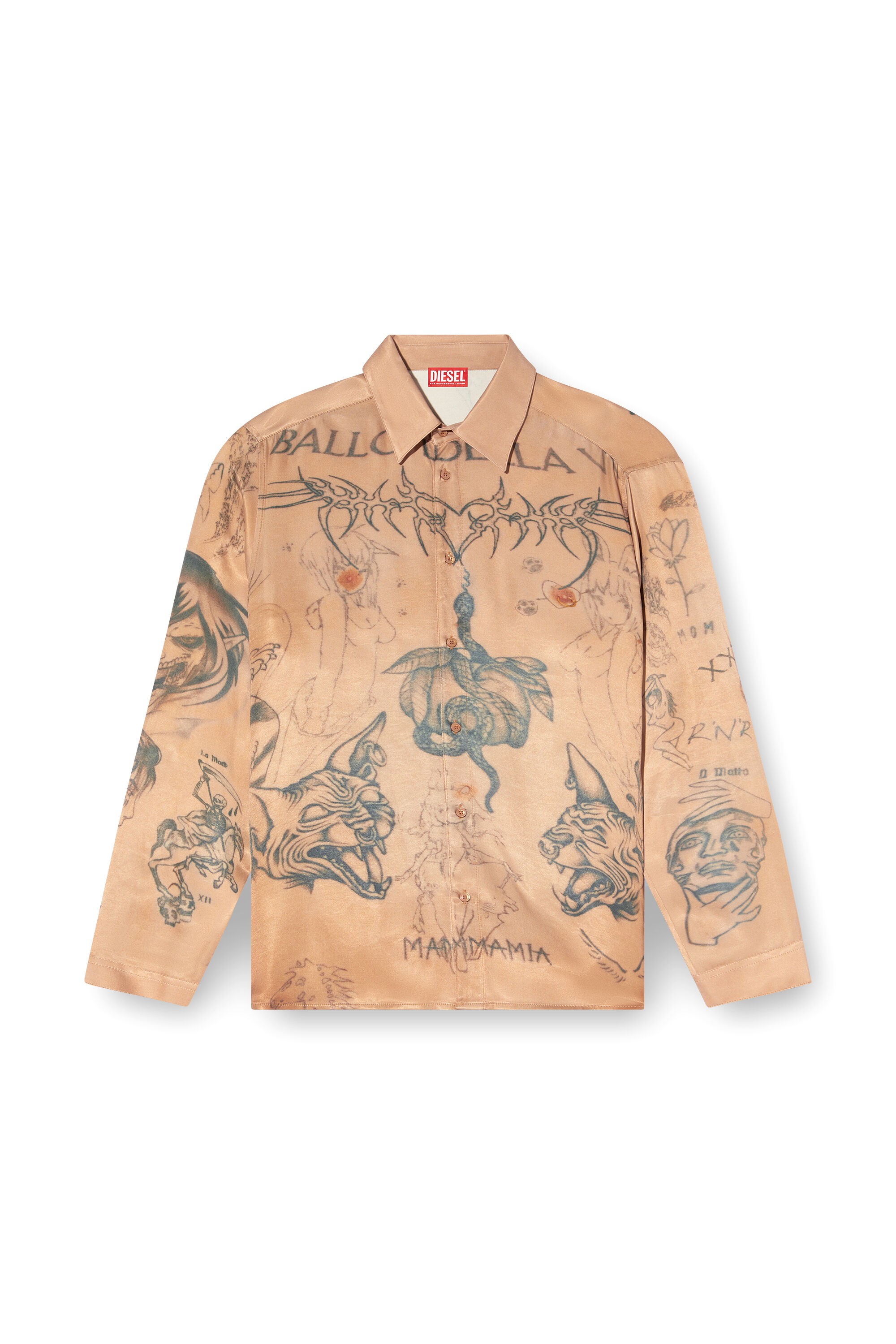 Women's Fluid satin shirt with tattoo print | Beige | Diesel