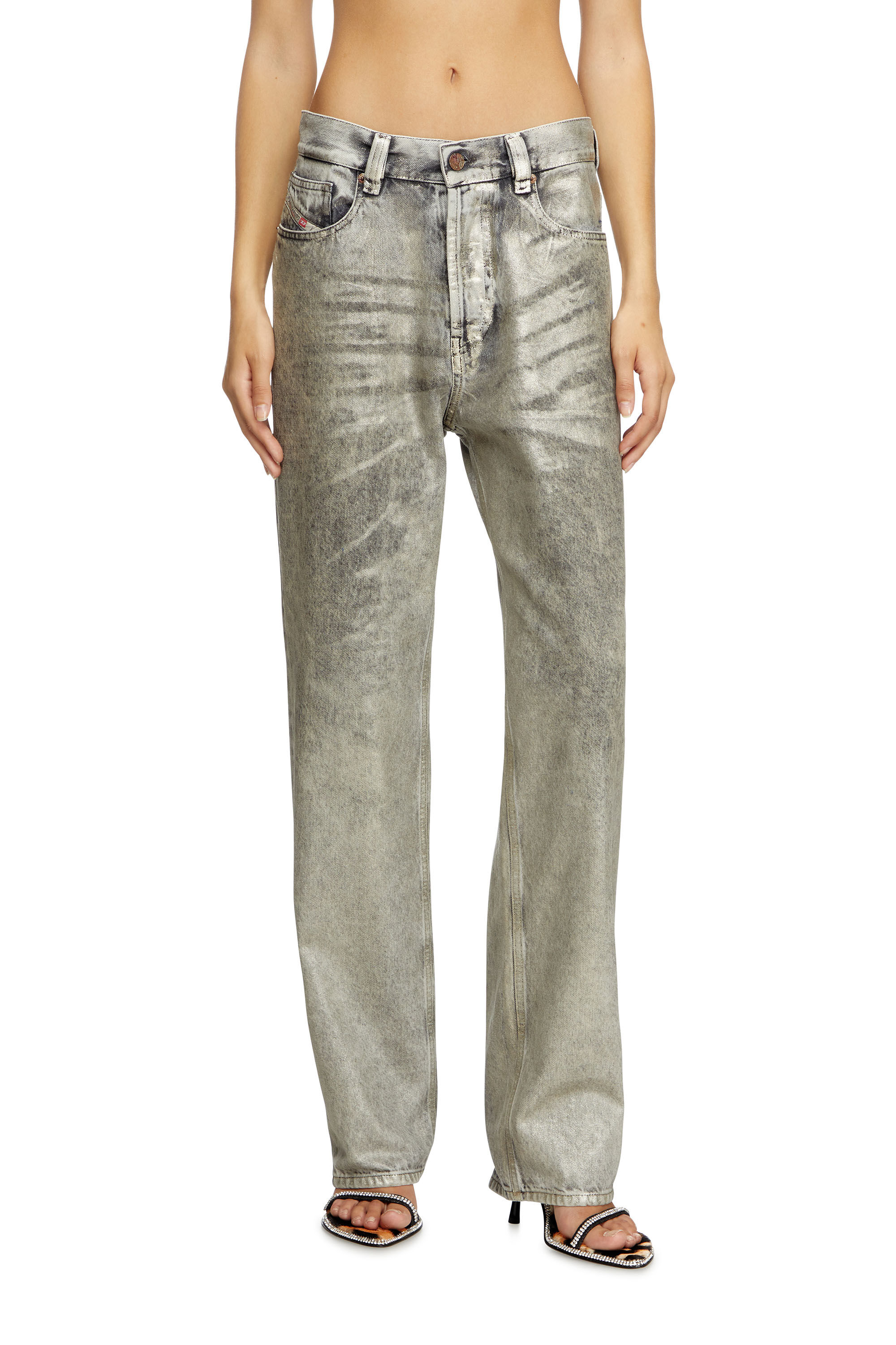 デニム・ジーパン DIESEL d-ark cotton jeans with laminated effect Grigio Diesel Metallic D-ARK Straight Leg Jeans - Fabric of Society
