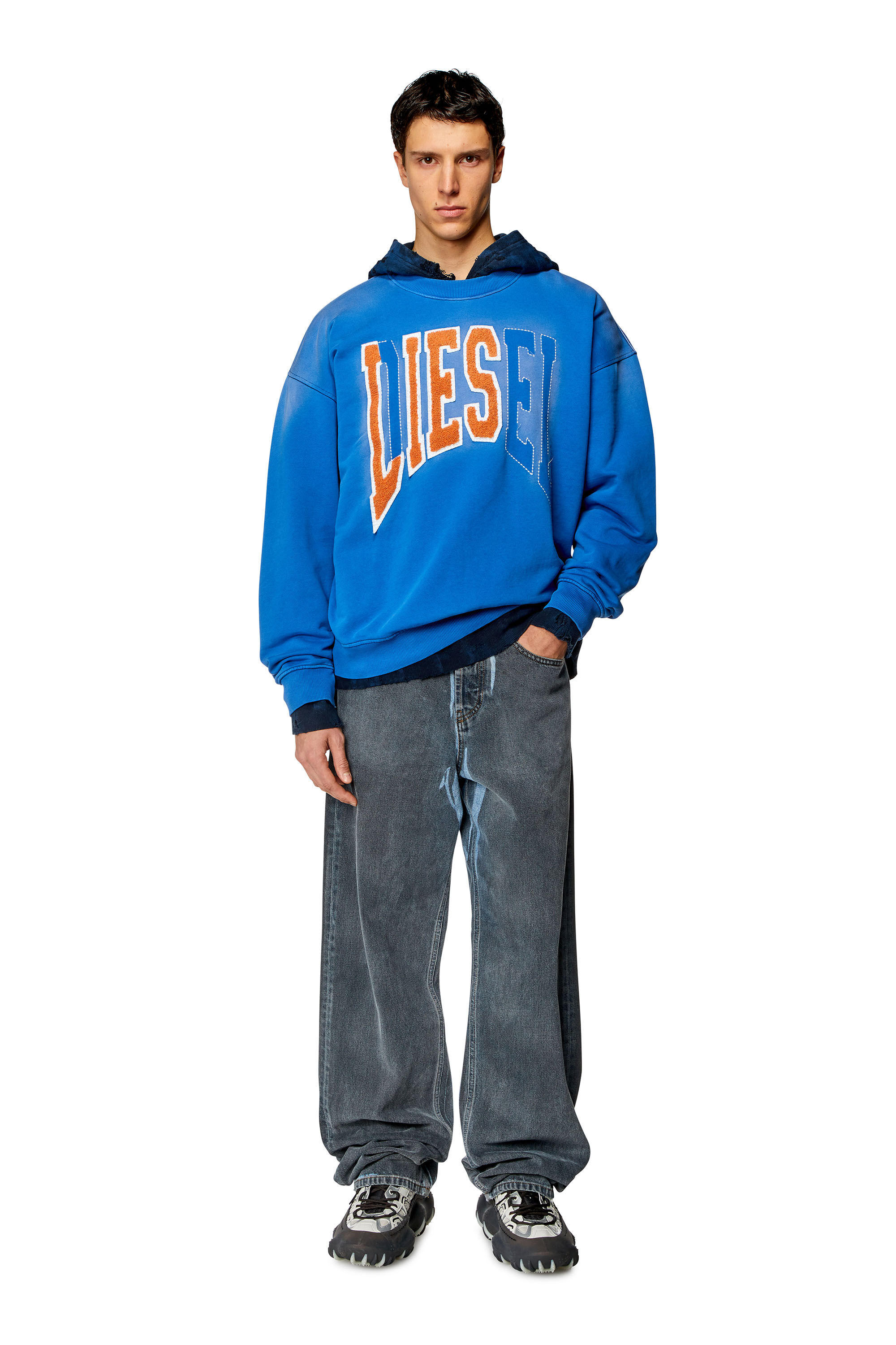 Men's College sweatshirt with LIES patches | Blue | Diesel