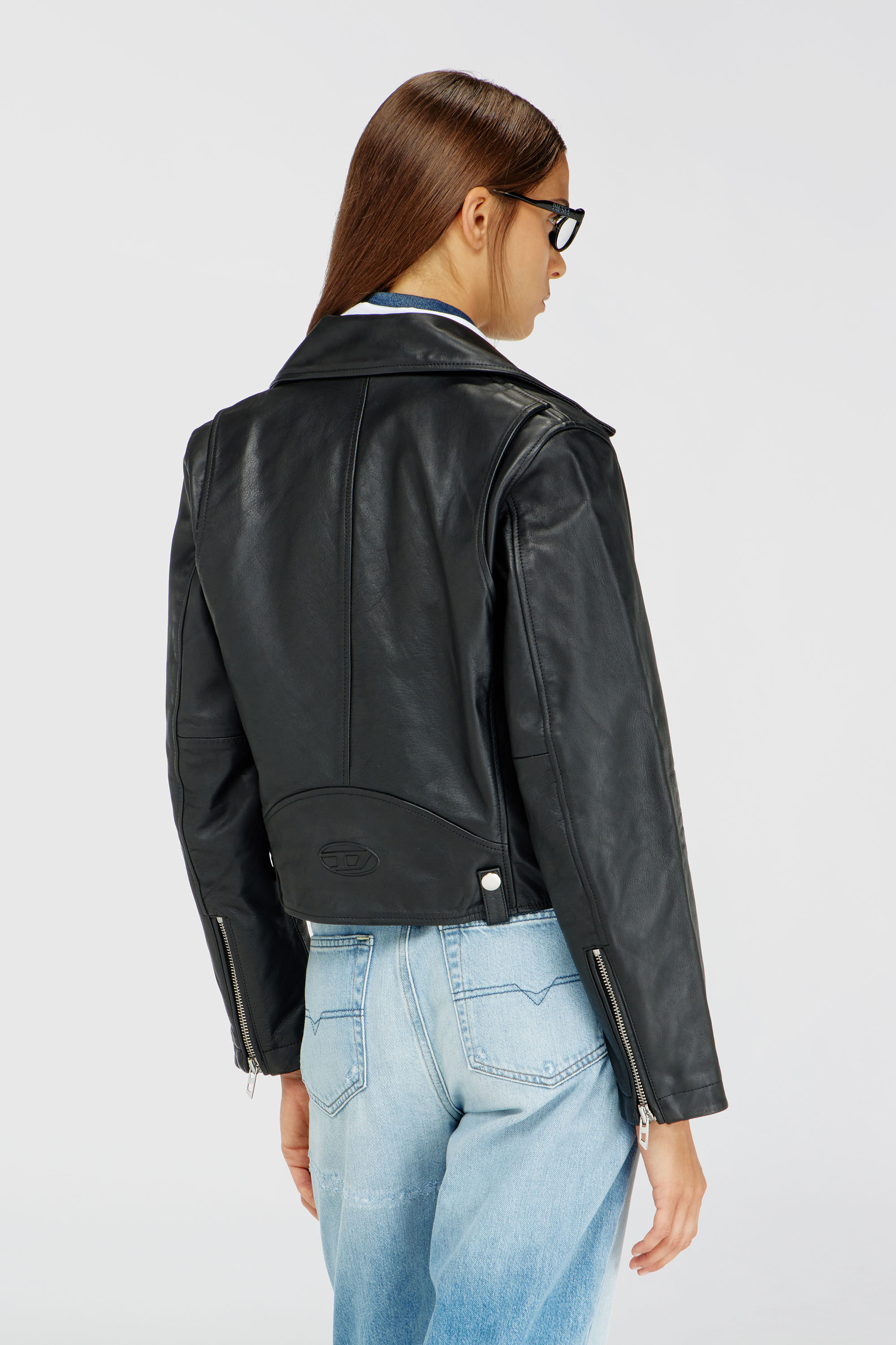 Women's Biker jacket in waxed leather | Black | Diesel {{Country}}