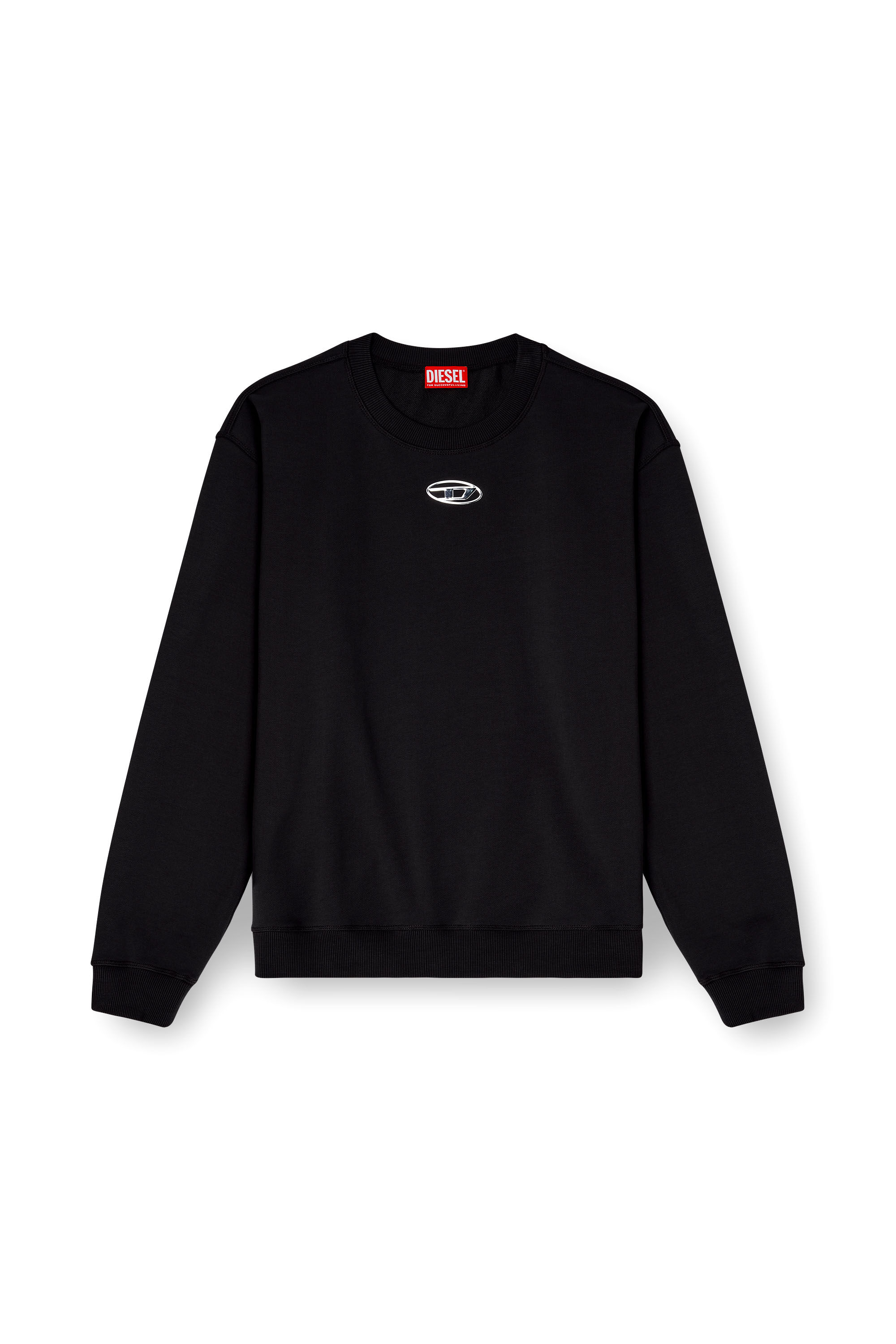Men's Regular sweatshirt with metallic Oval D | Black | Diesel
