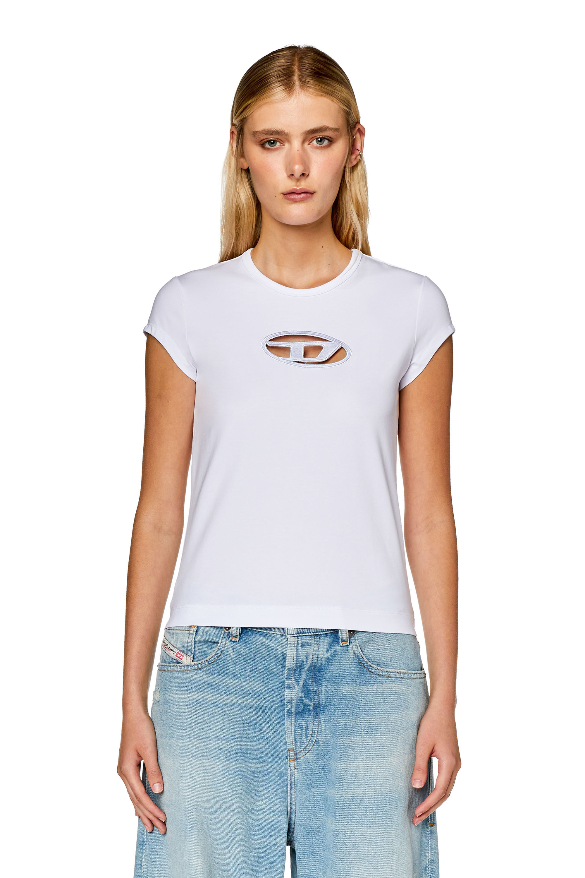 T ANGIE Woman Cotton T shirt with cut out D logo Diesel