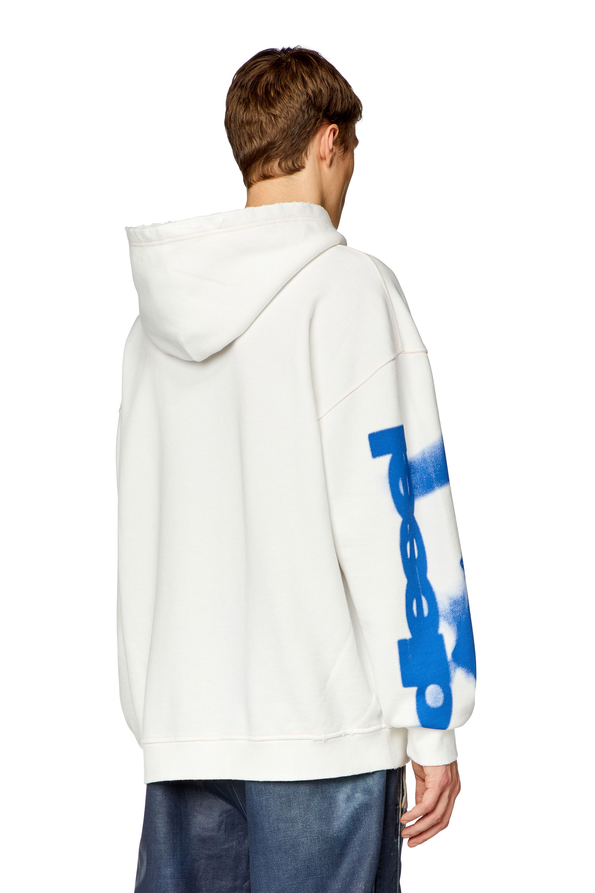 Men's Distressed hoodie with smudgy print | White | Diesel