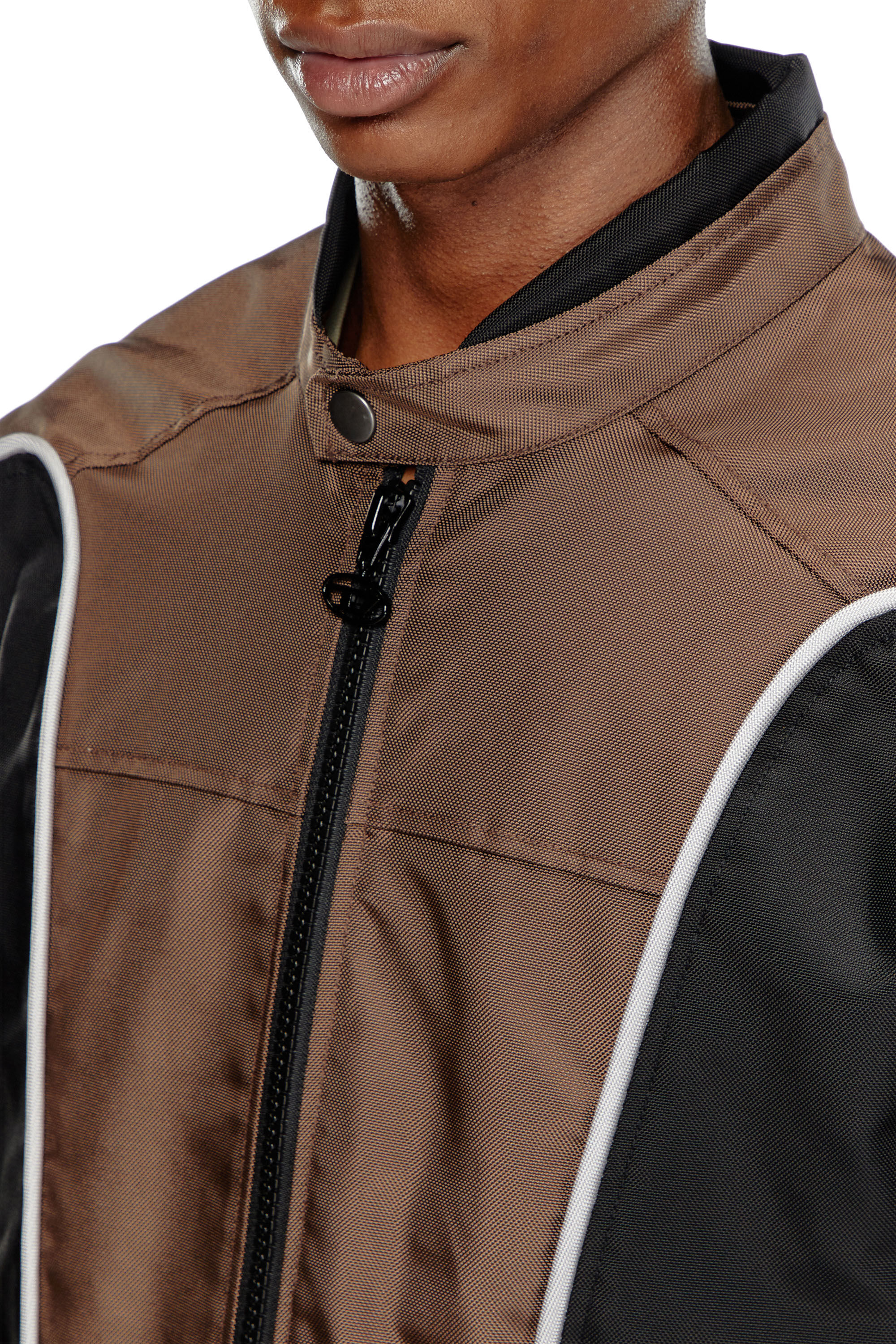 Diesel - J-BLINK, Man's Biker jacket in colour-block nylon in Black/Brown - 5