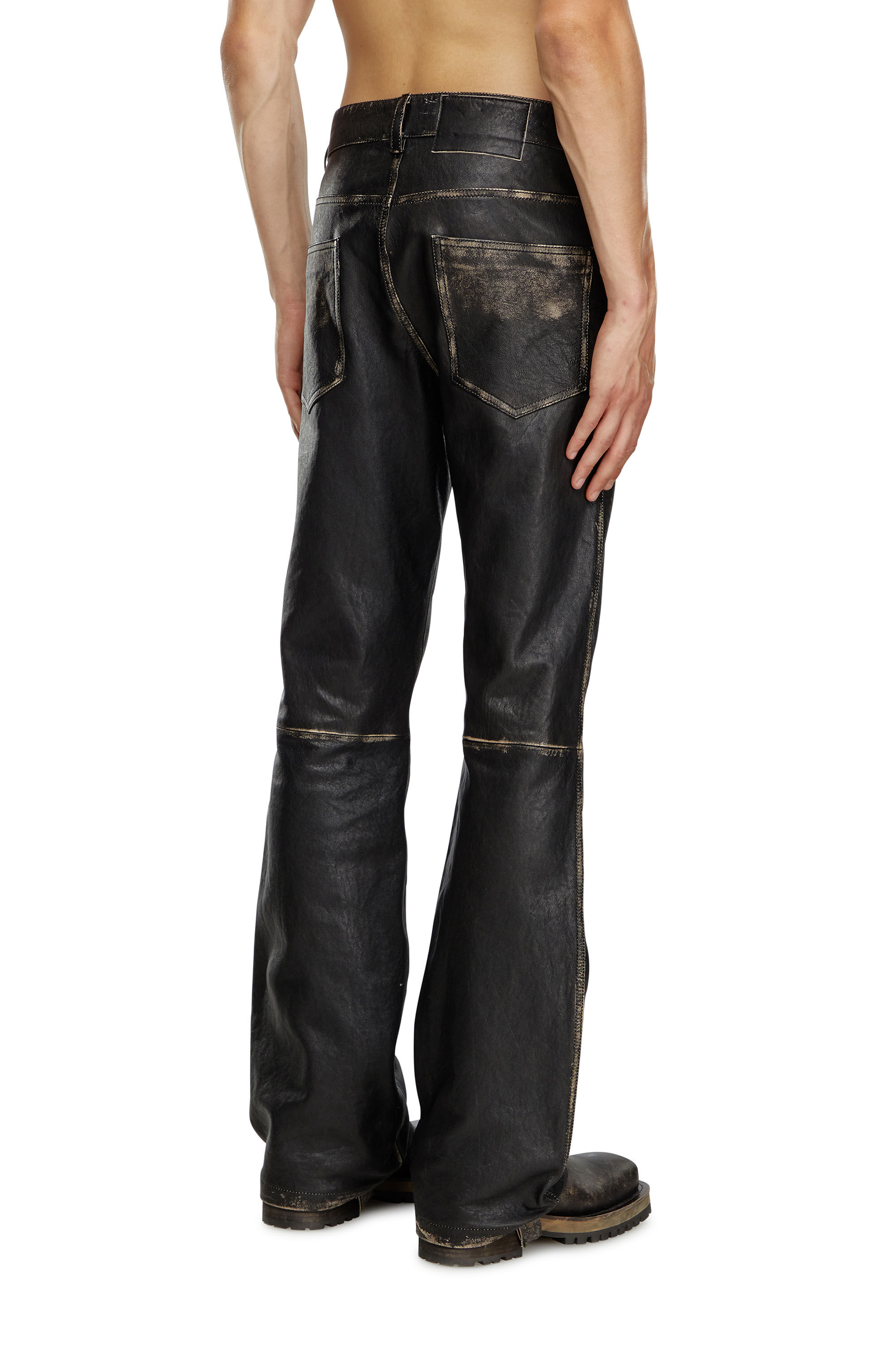 Men s Distressed leather pants Black Diesel