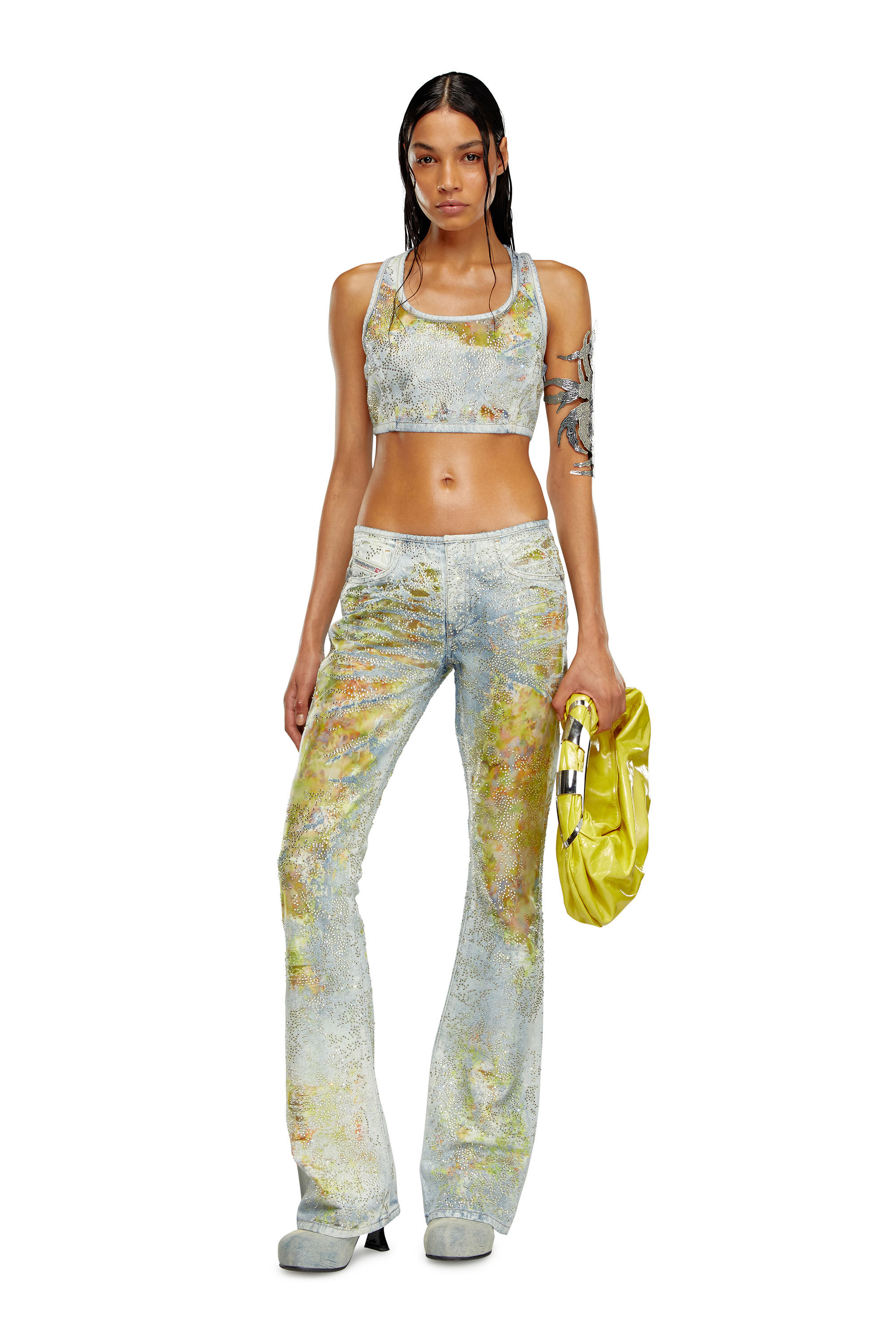 Women's Cropped top in flower devoré Denim | Blue | Diesel