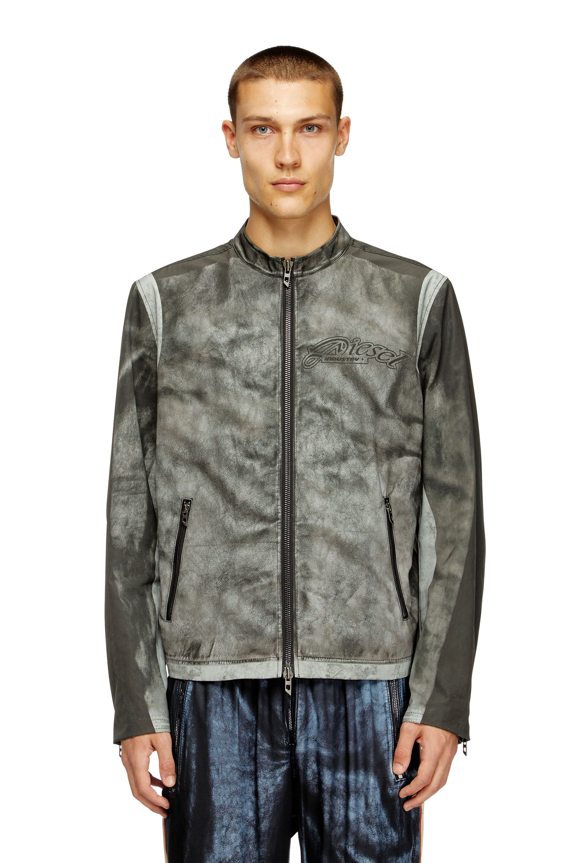 Men's Biker jacket in printed canvas | Grey | Diesel