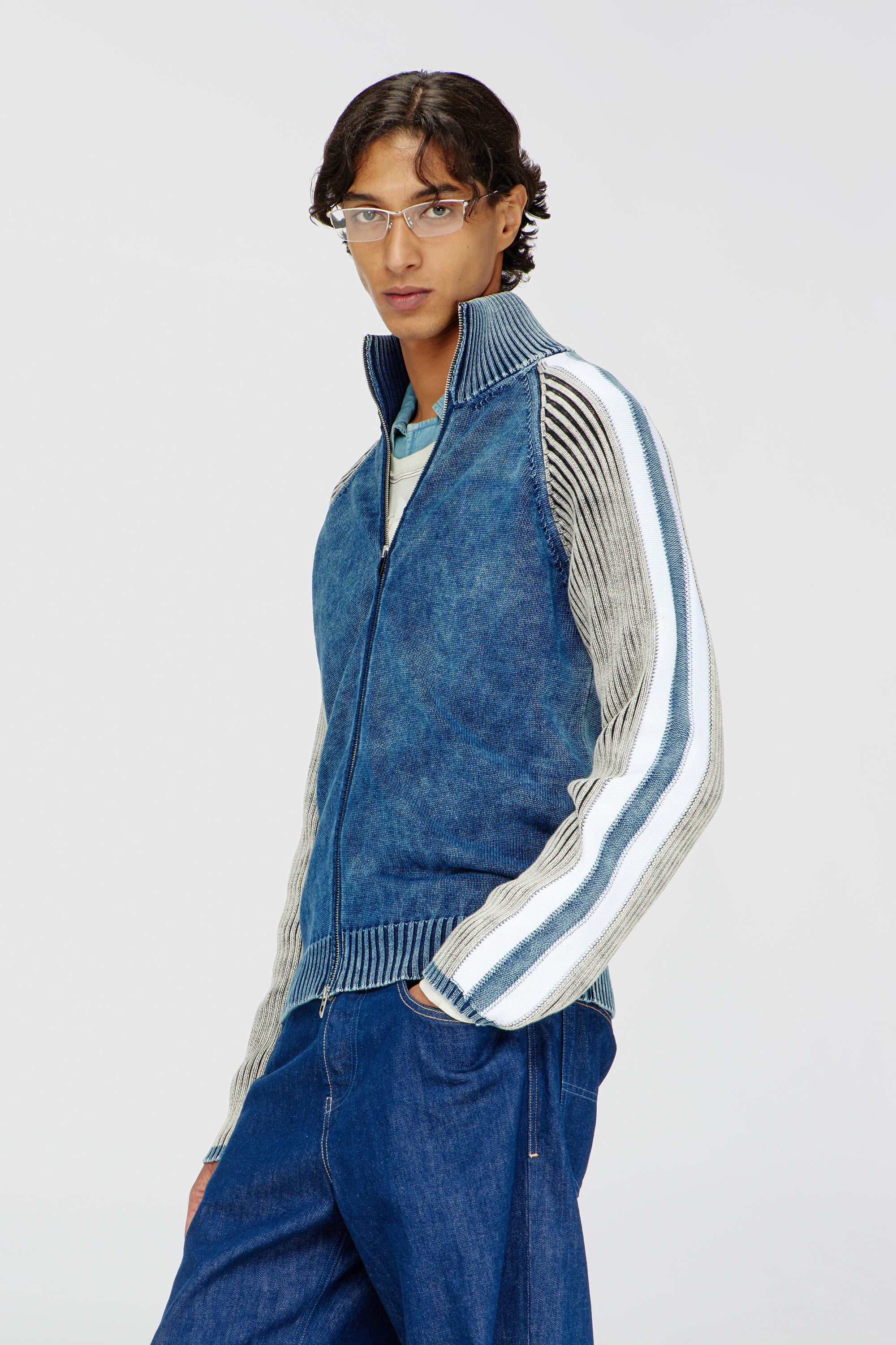 Men's Zip-up cardigan with sporty bands | Multicolor | Diesel TR
