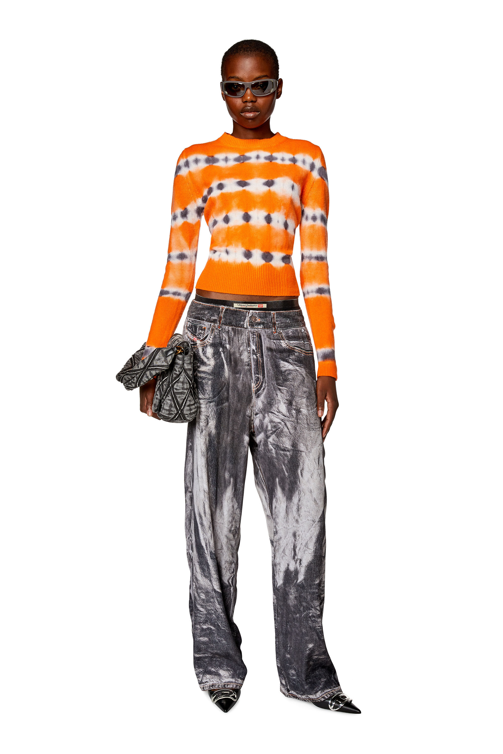 d.i.aトップス Women's Sweater in tie-dye wool jersey | Orange | Diesel