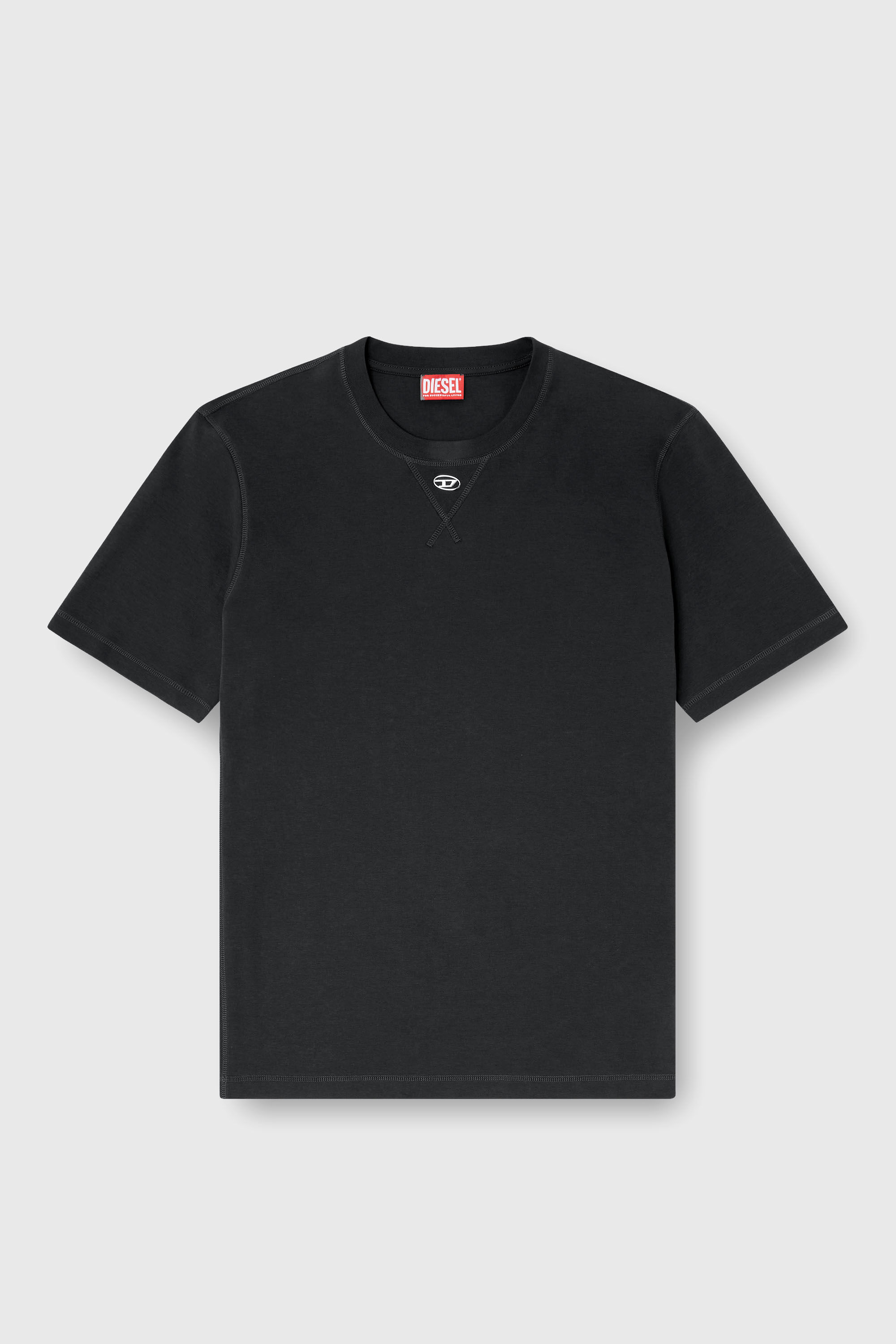 Men's Regular T-shirt with crew neck and Oval D | Grey | Diesel TR