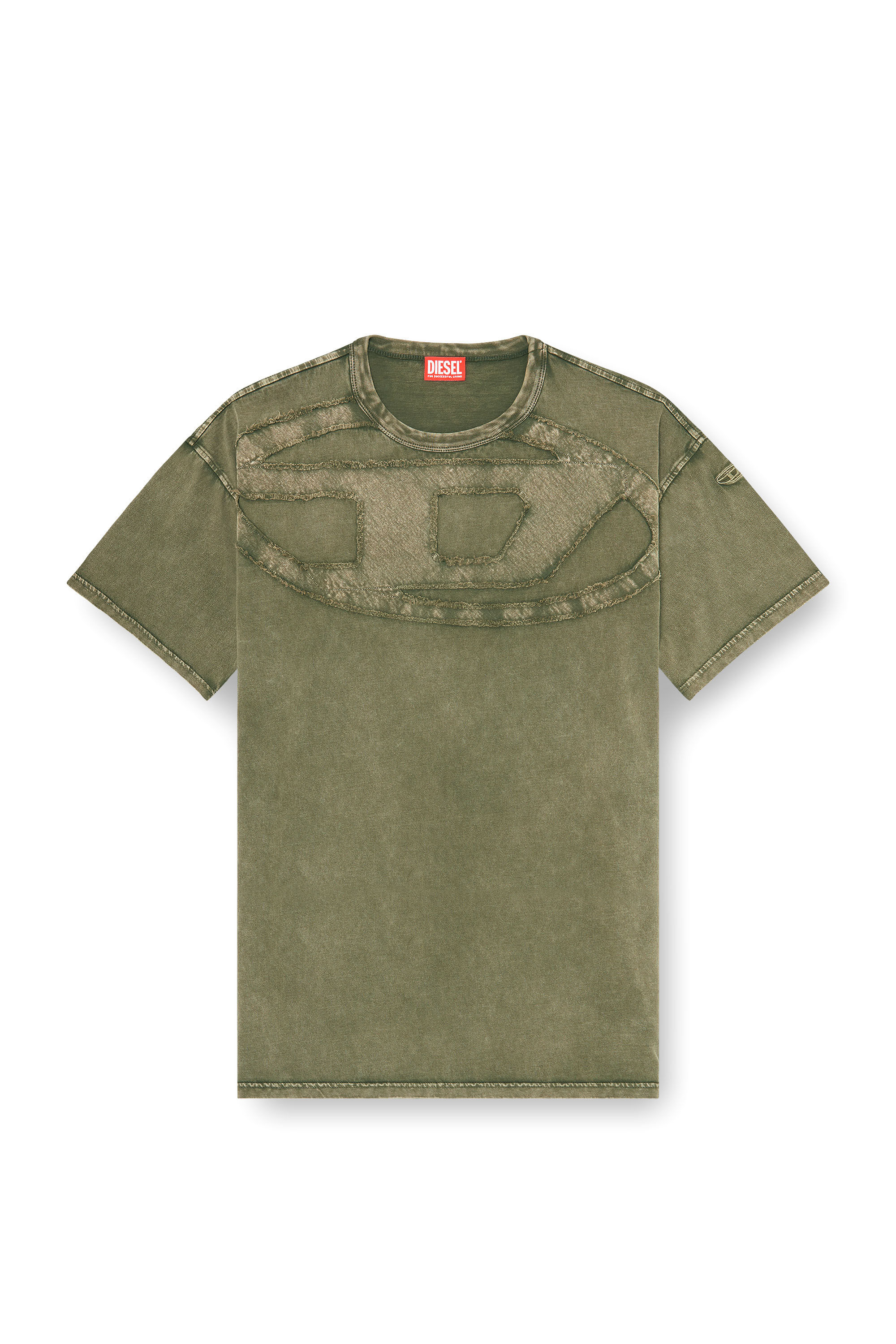 Men's Relaxed cotton T-shirt with Oval D applique | Green | Diesel