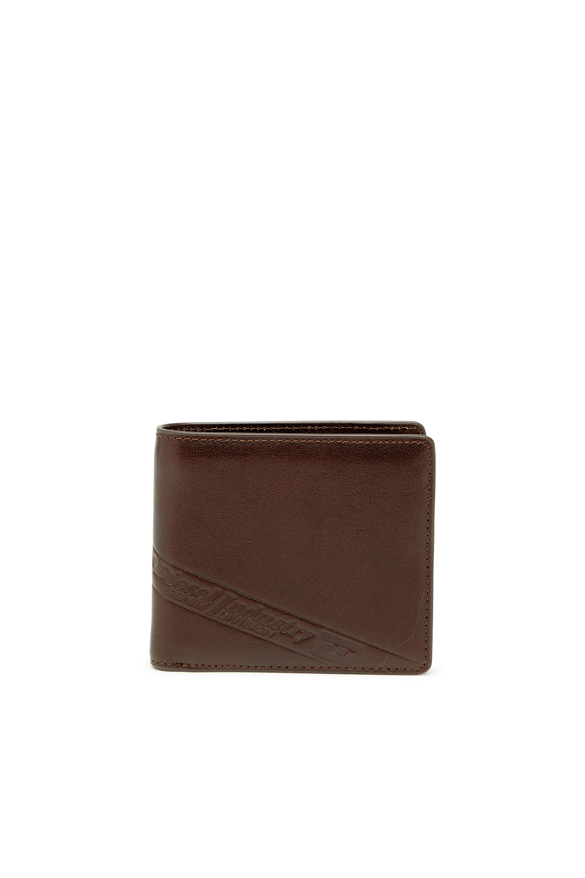 Diesel - FLAG-D BI-FOLD COIN S 3D, Man's Bi-fold leather wallet with embossed logo in Brown - 1