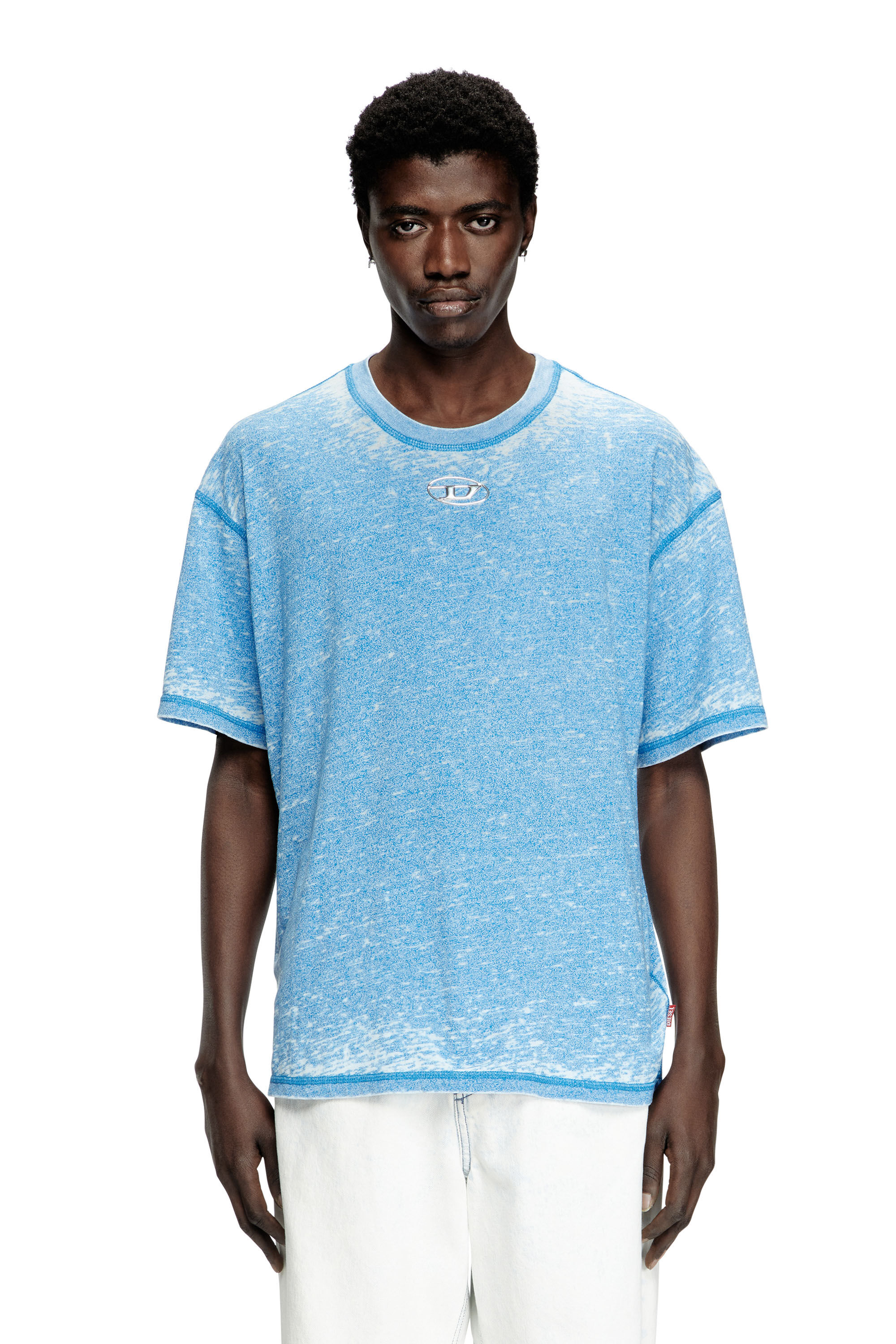 Diesel - T-BOXT-PAK, Man's Burnout T-shirt with metal-look logo in Light Blue - 3