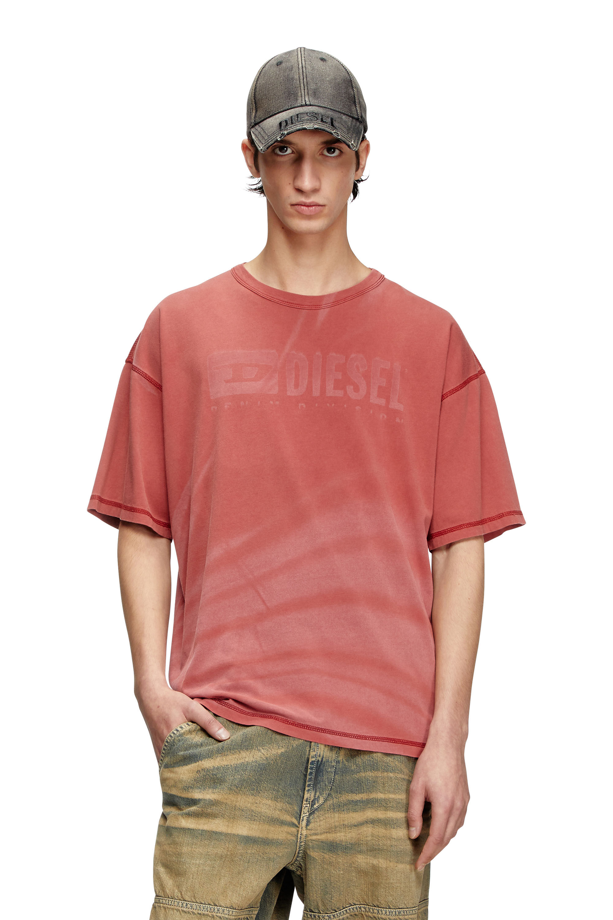 Diesel - T-ADJUST-R13, Man's Laser-faded logo T-shirt in Red - 3