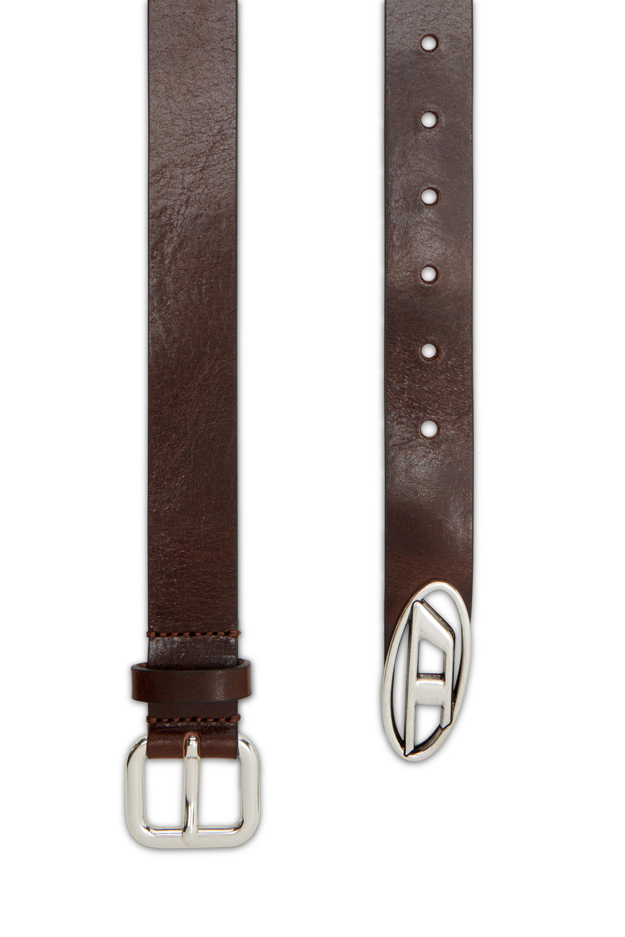 Diesel - B-INLAY, Unisex's Leather belt with oval D logo in Brown - 2