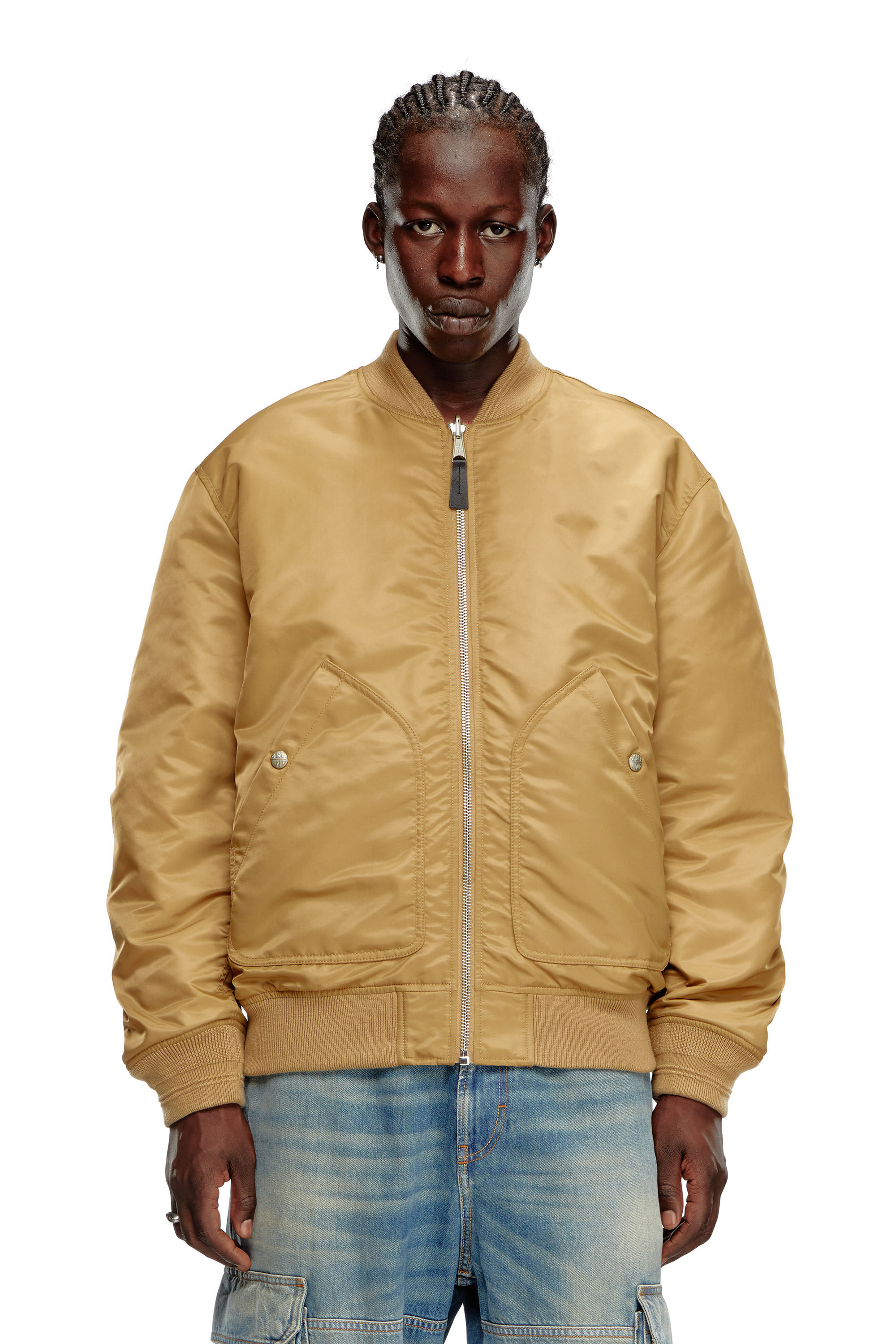 Diesel - J-HELD, Man's Bomber in padded nylon with Oval D in Light Brown - 6