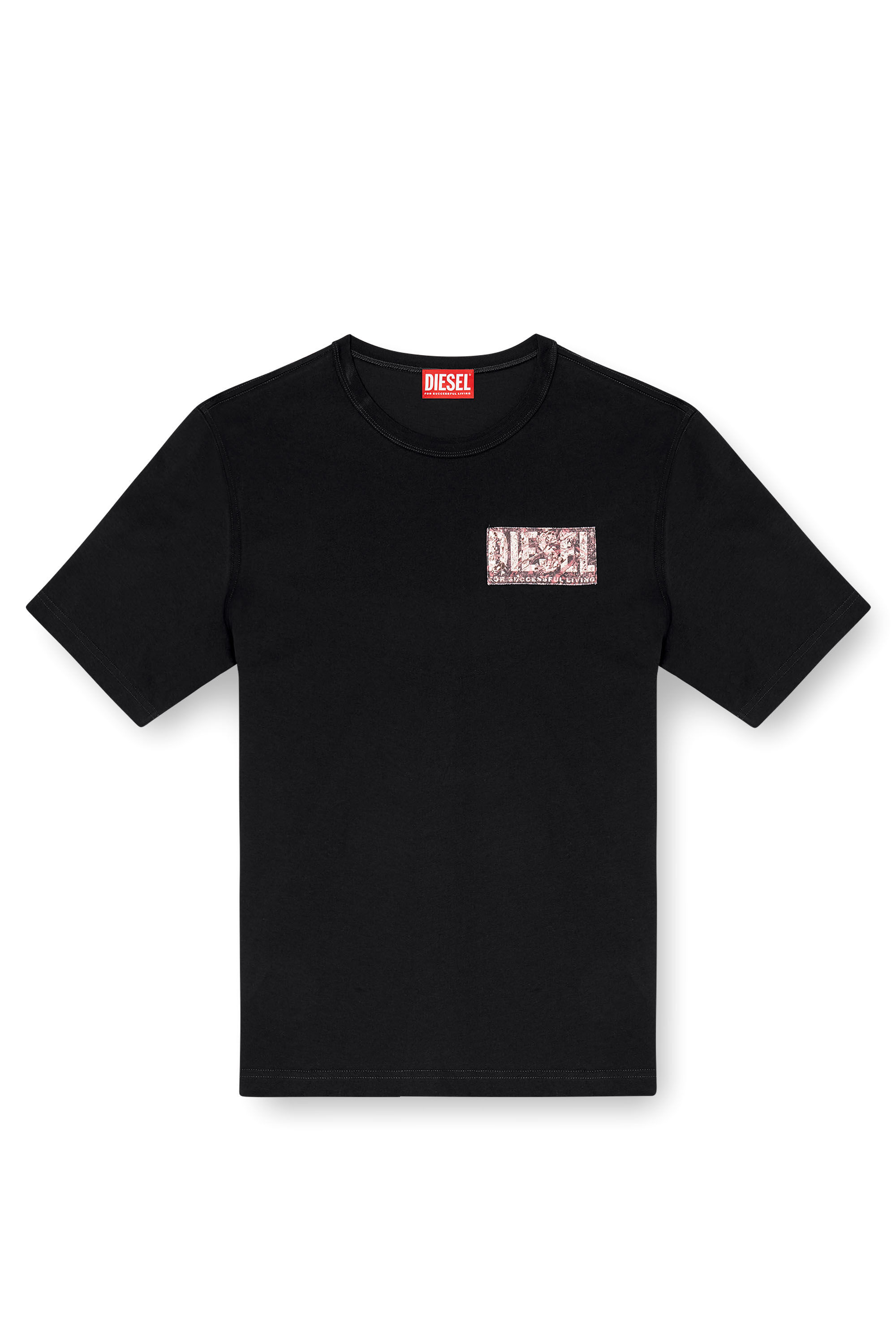 【人気商品！】 Men's T-shirt with gabardine patch logo | Black | Diesel トップス