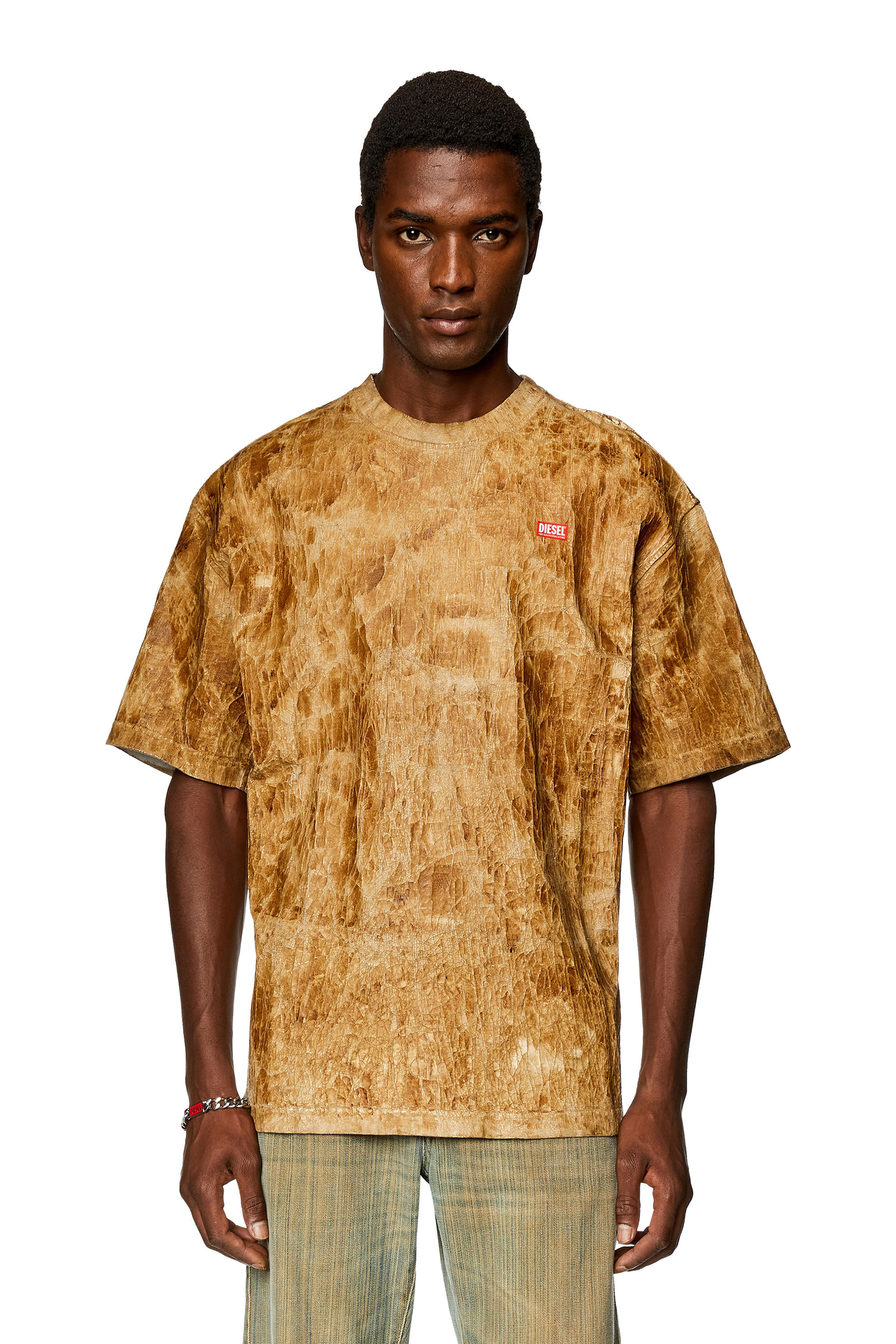 Men's Leather-effect cotton T-shirt | Brown | Diesel