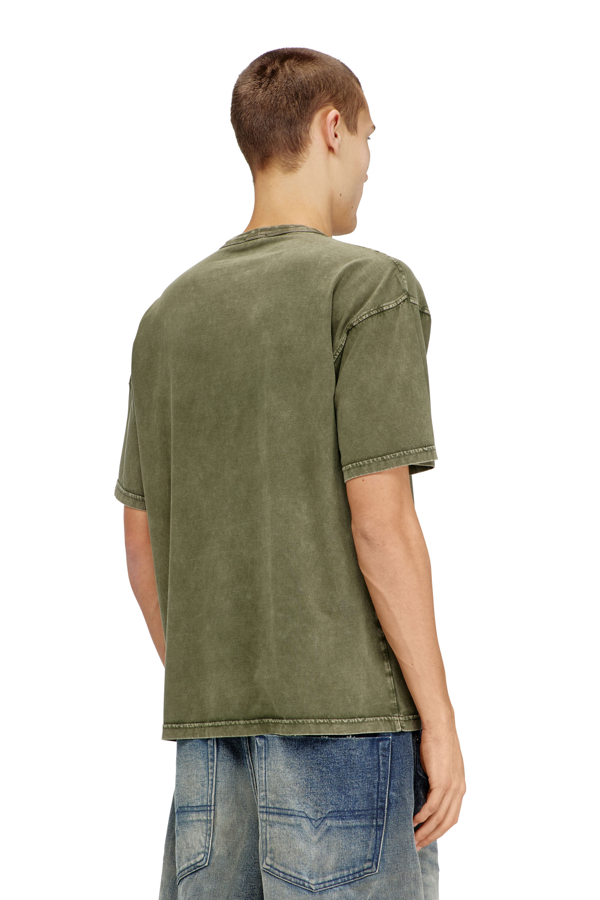 Men's Relaxed cotton T-shirt with Oval D applique | Green | Diesel