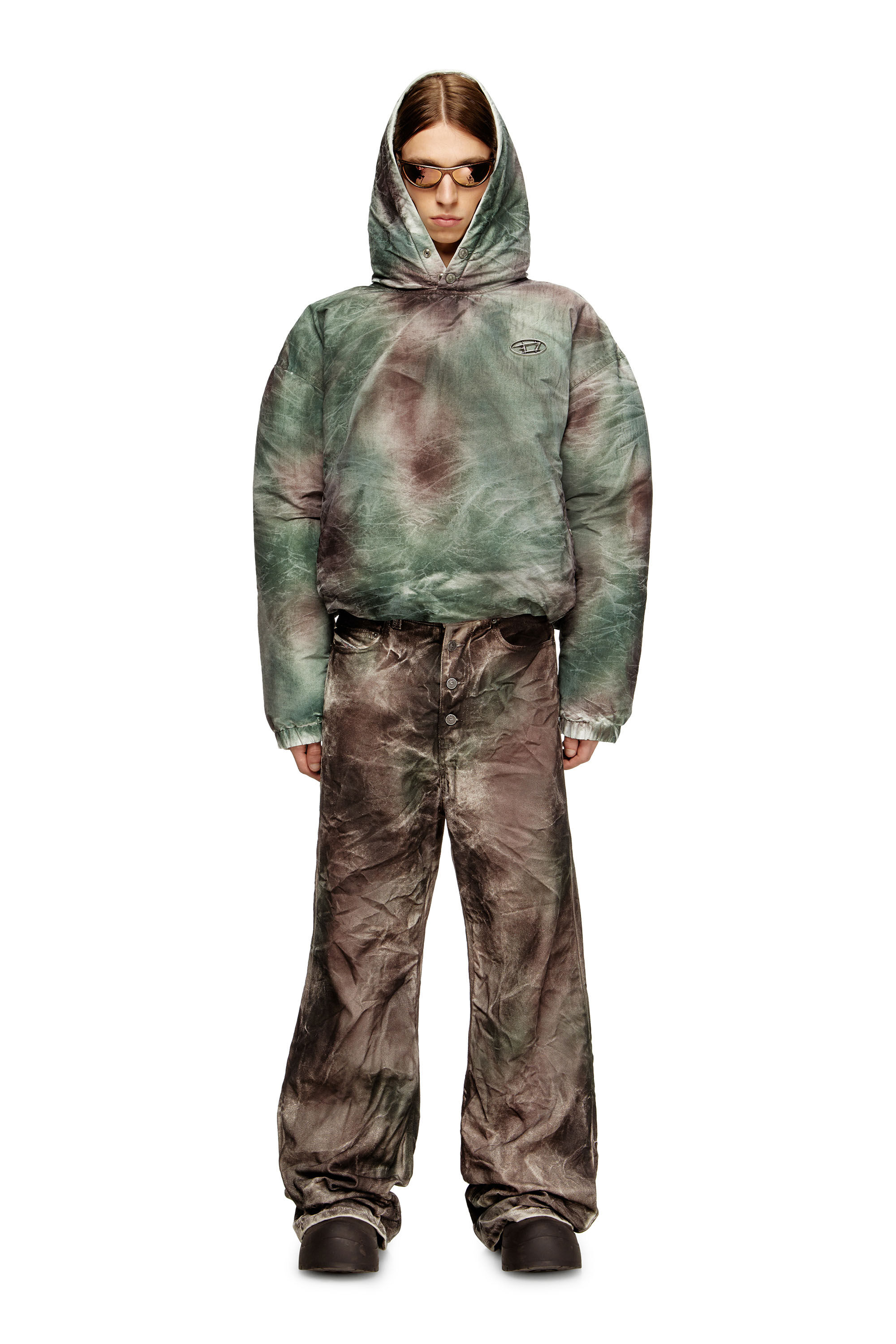 Women's Puffy hooded jacket in camo nylon | Multicolor | Diesel