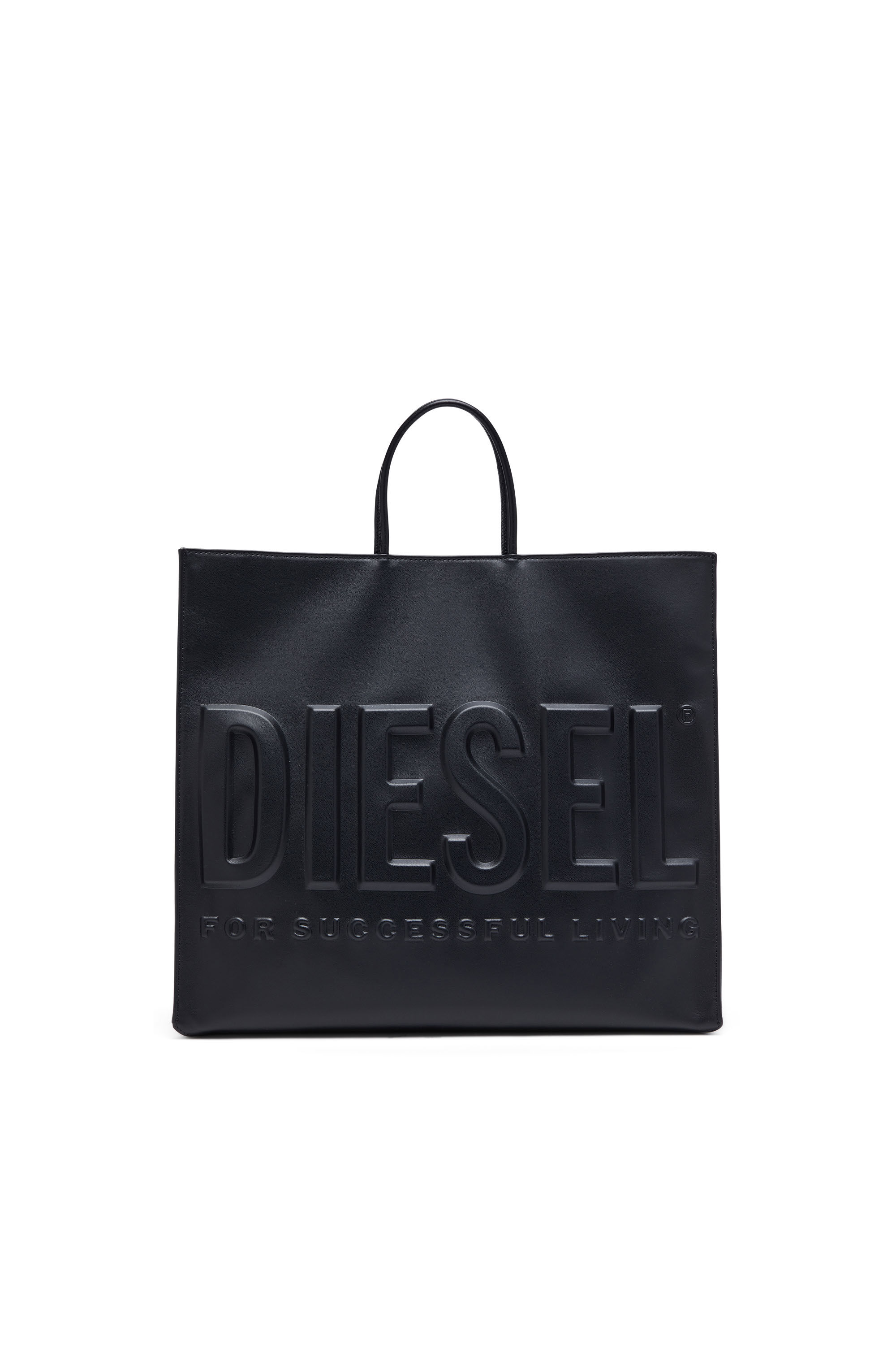 Men s Dsl 3D Recycled PU tote bag with embossed logo Black Diesel