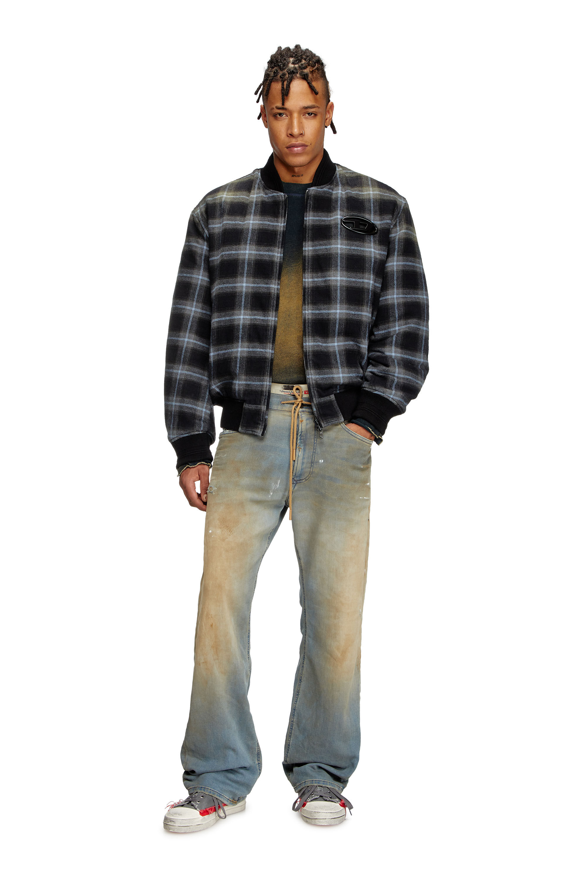 Men's Padded bomber jacket in check flannel | Multicolor Men's Padded bomber jacket in check flannel | Multicolor
