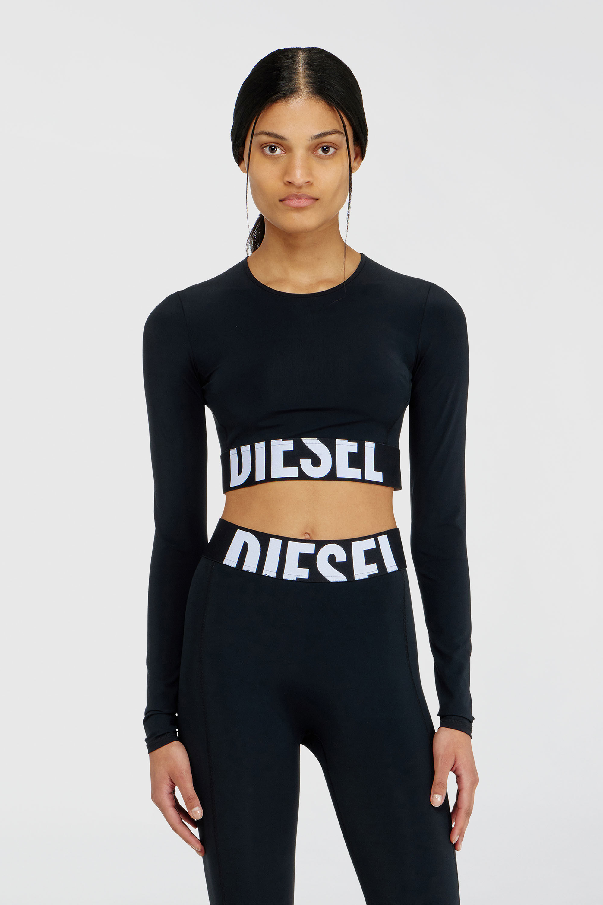 Women's Microfibre crop top with cut-off logo | Black | Diesel