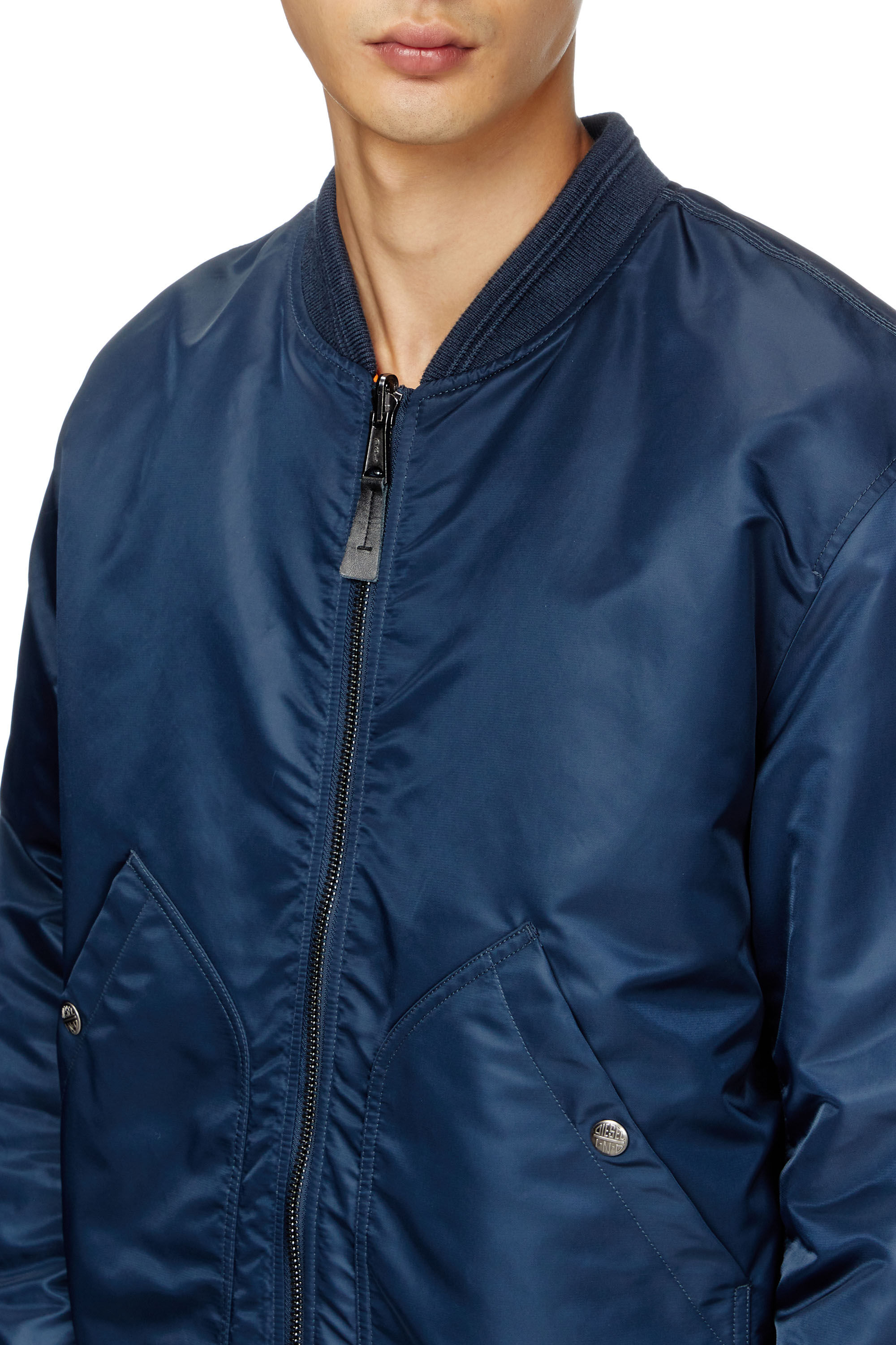 Men s Bomber in padded nylon with Oval D Blue Diesel