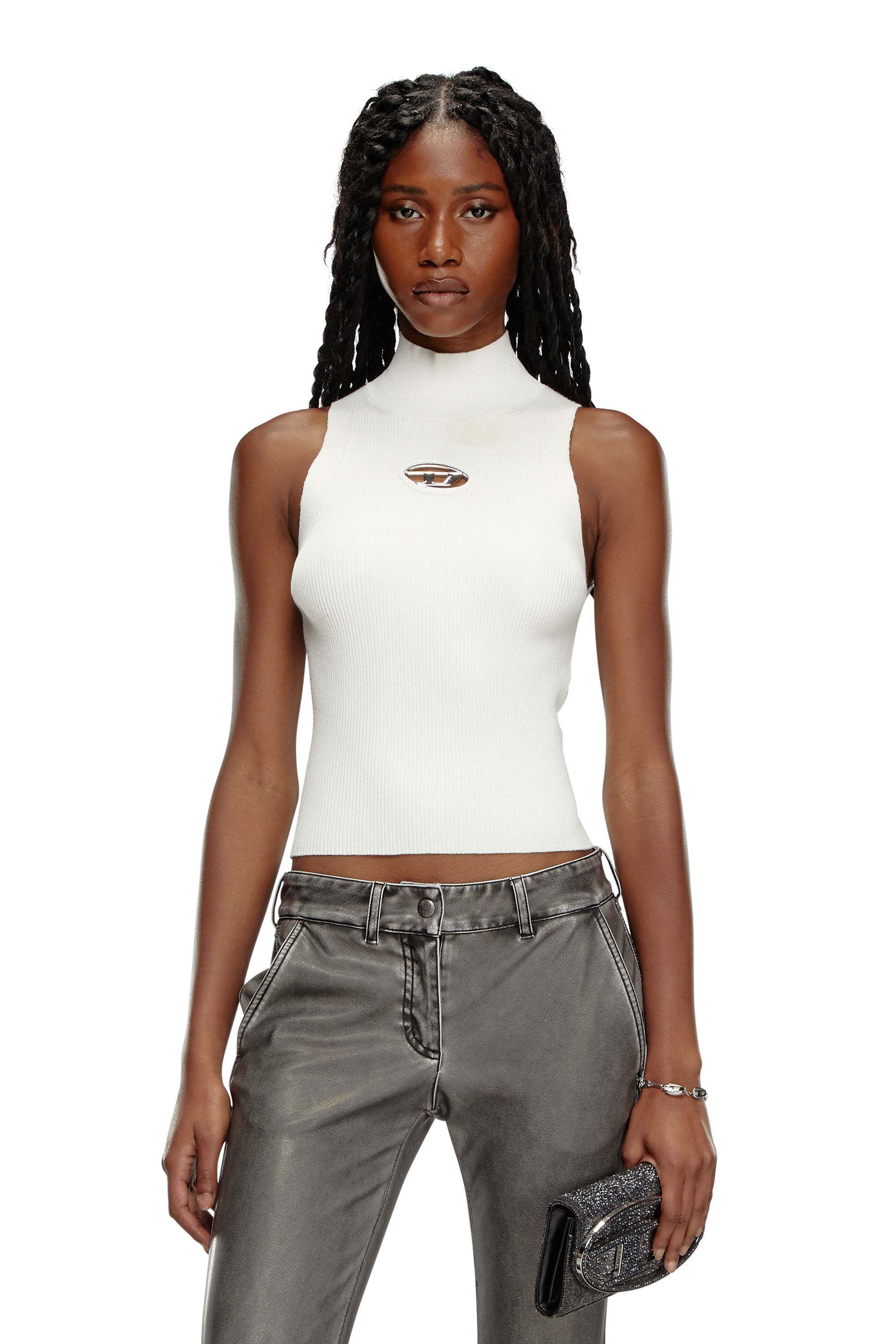 Women s Ribbed knit turtleneck top White Diesel