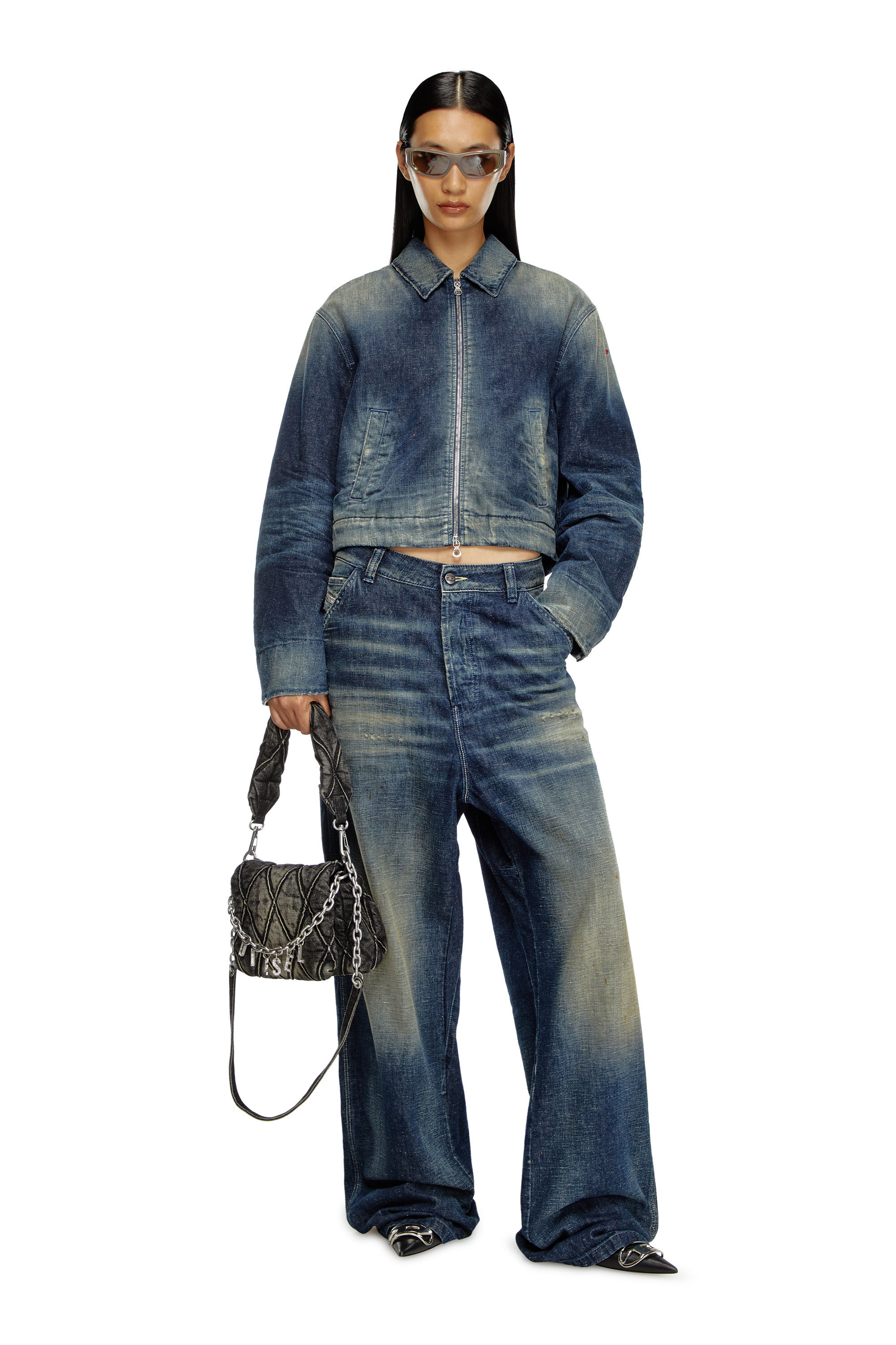 Women's Padded jacket in utility-style denim | Blue | Diesel