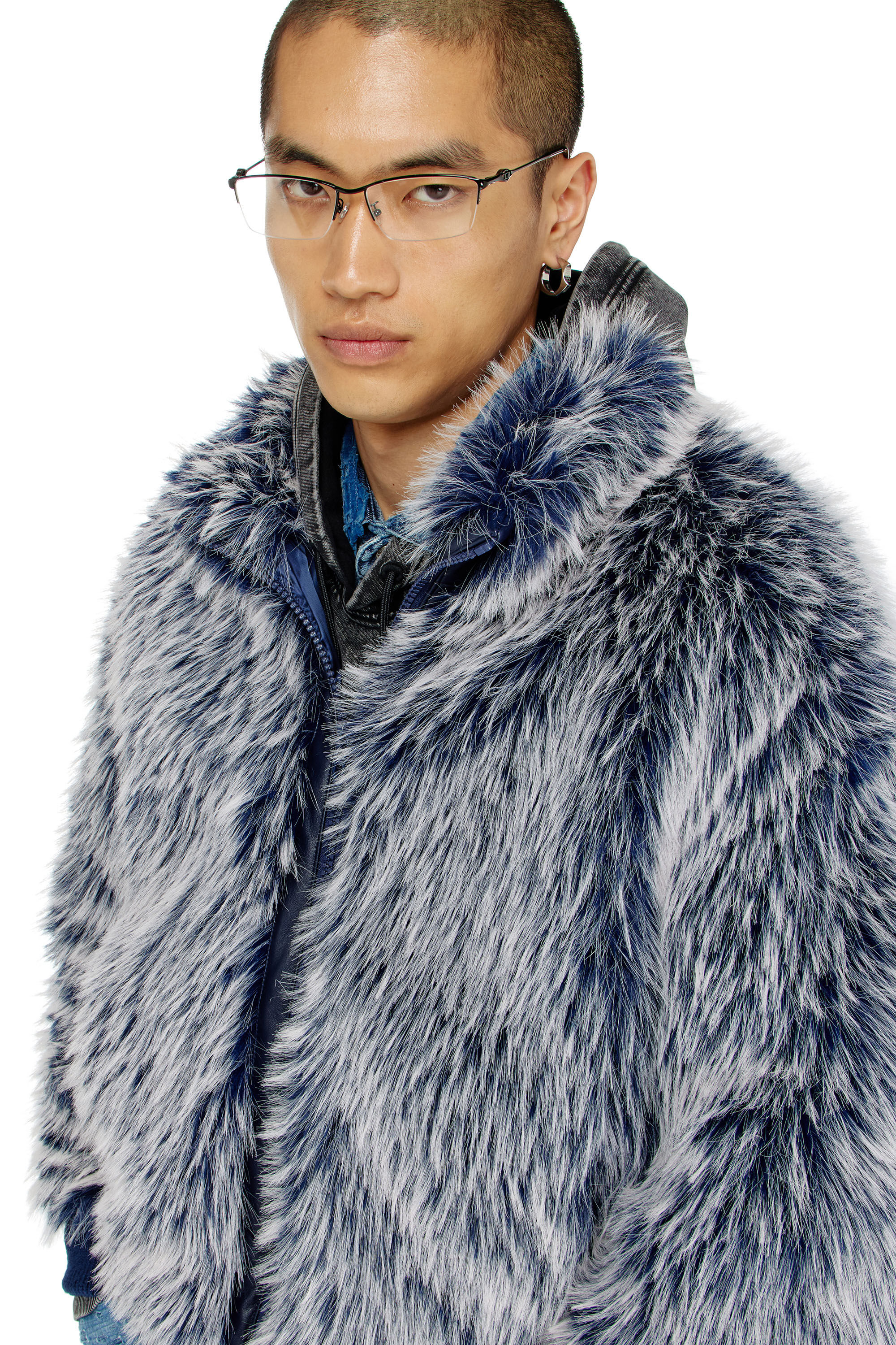 Diesel - W-VICTOR, Man's Shaggy winter jacket in Medium blue - 4