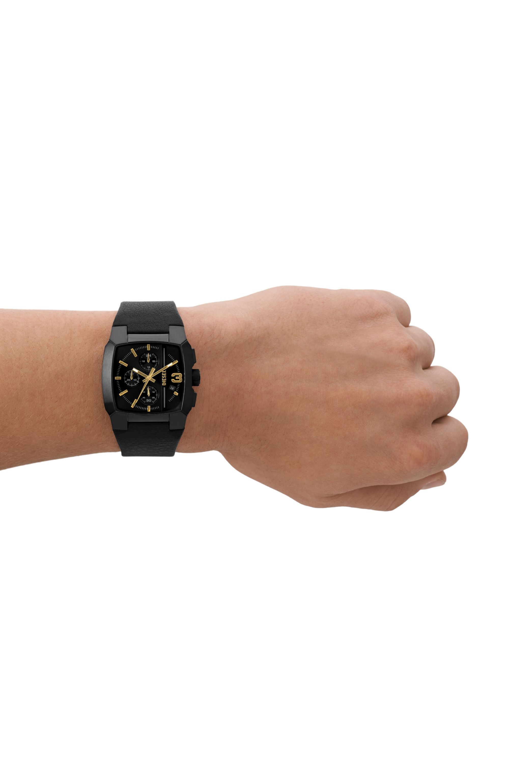 Men's Cliffhanger chronograph black leather watch | Black | Diesel