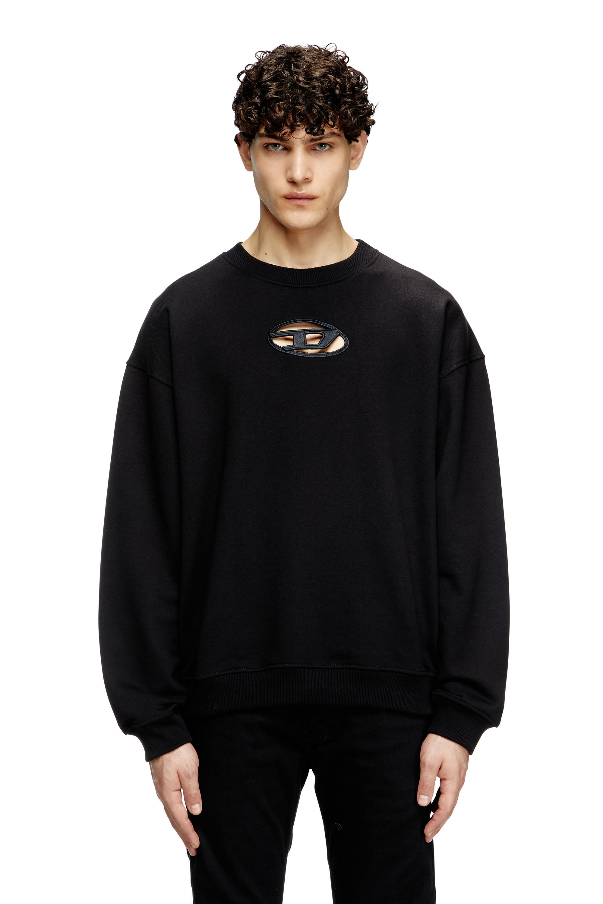 Men's Sweatshirt with cut-out Oval D logo | Black | Diesel