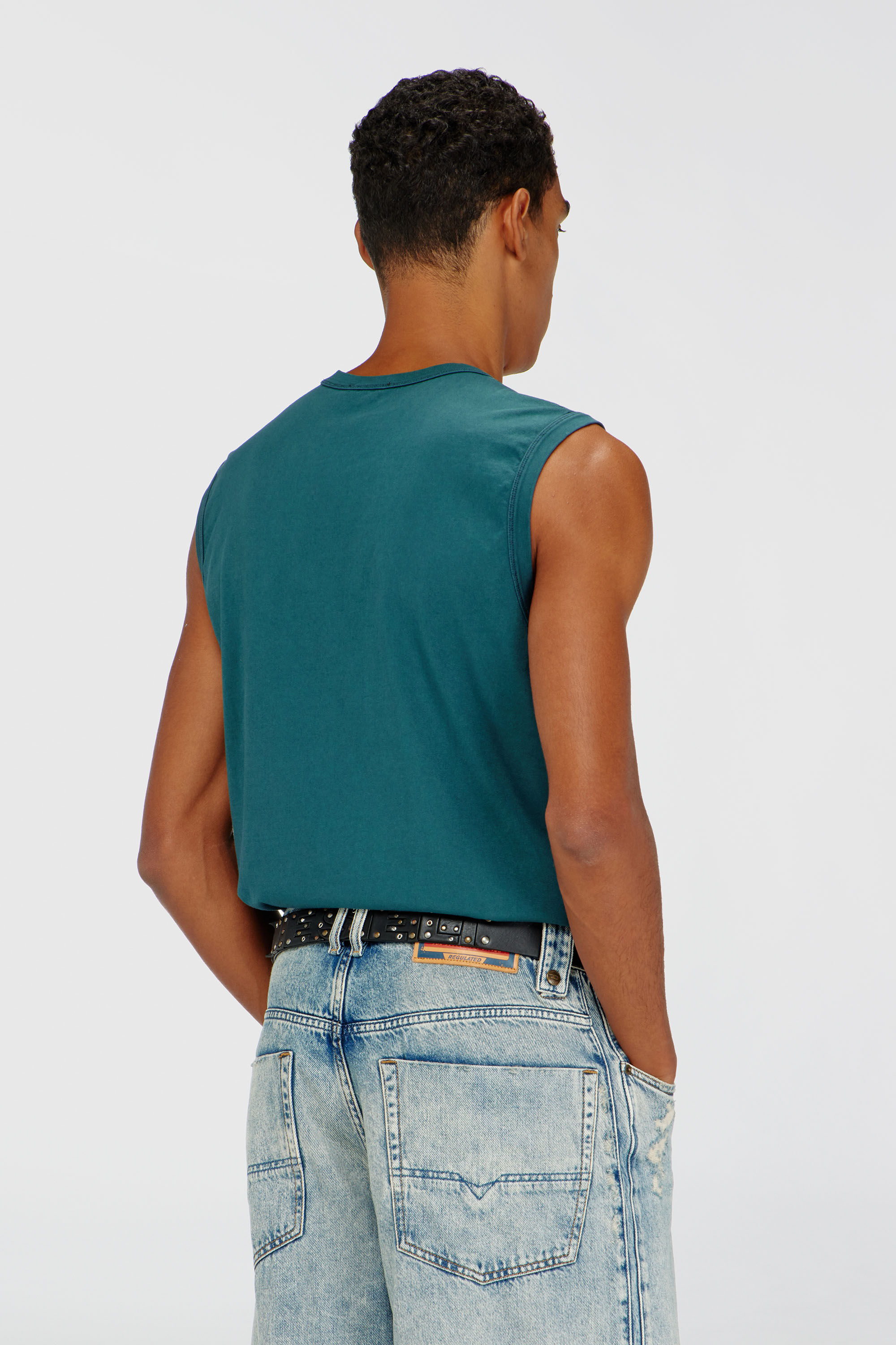 Diesel - T-BISCO-IOD, Man's Cotton tank top with metallic Oval D in Water Green - 4