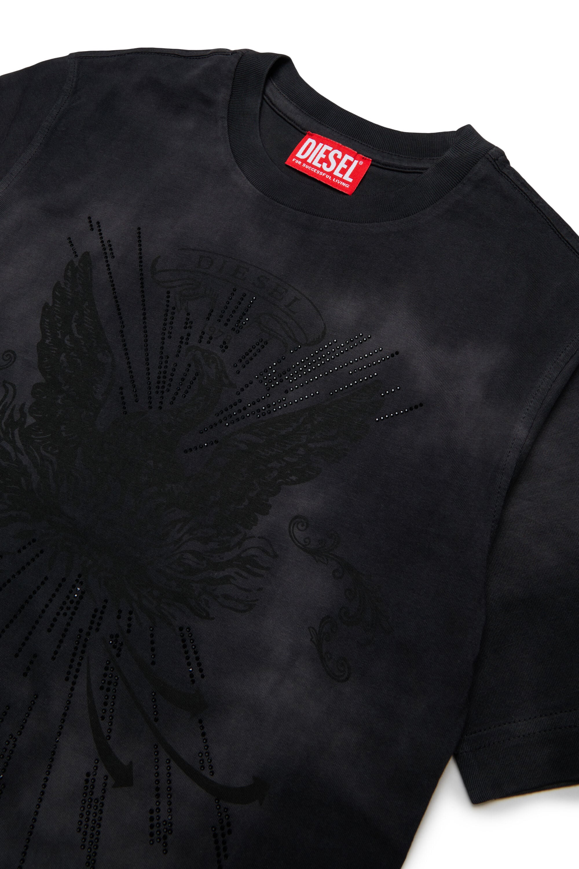 Diesel - TFIN OVER, Man's T-shirt with embellished phoenix motif in Black - 3