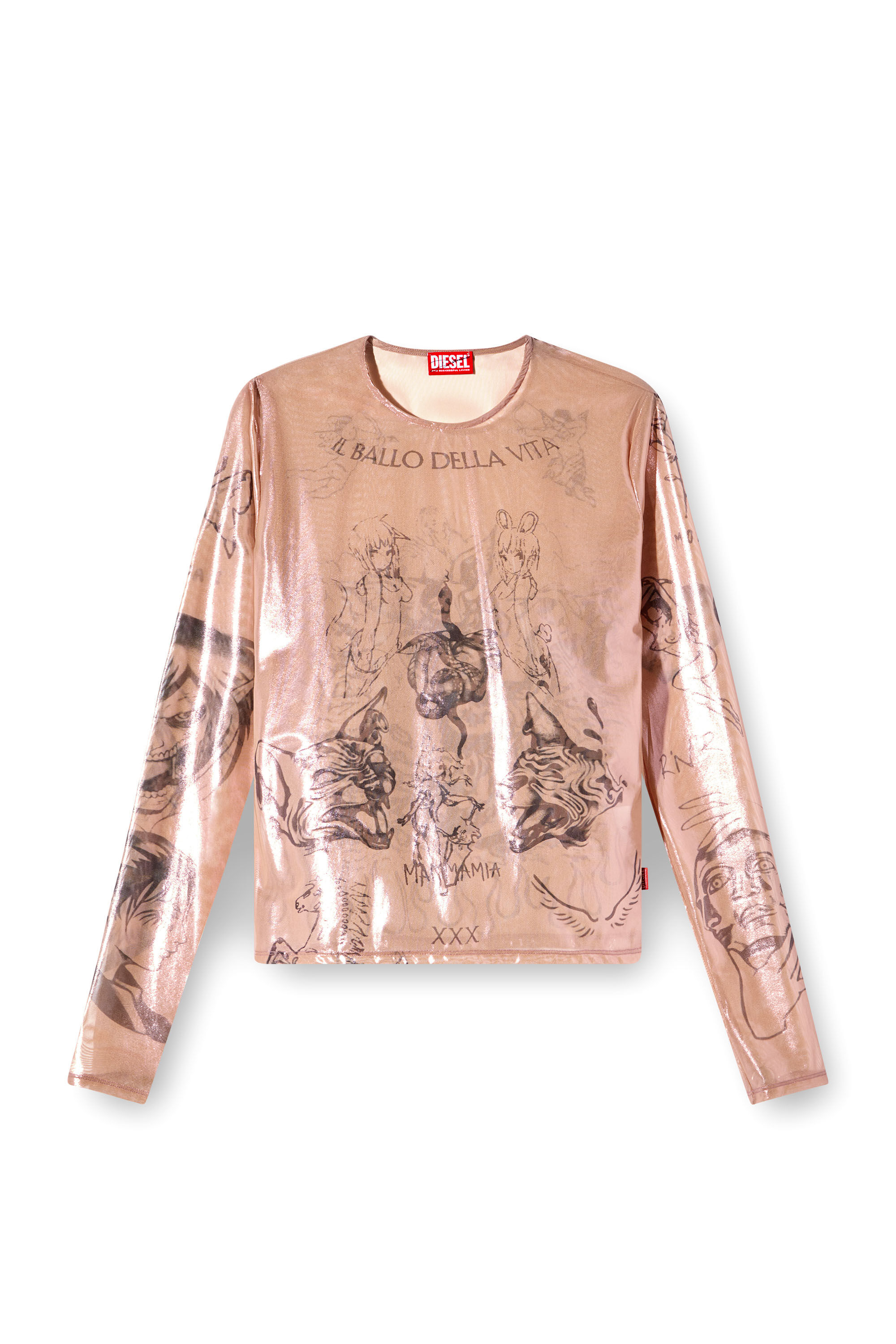 Women's Tattoo top in coated stretch tulle | Pink | Diesel