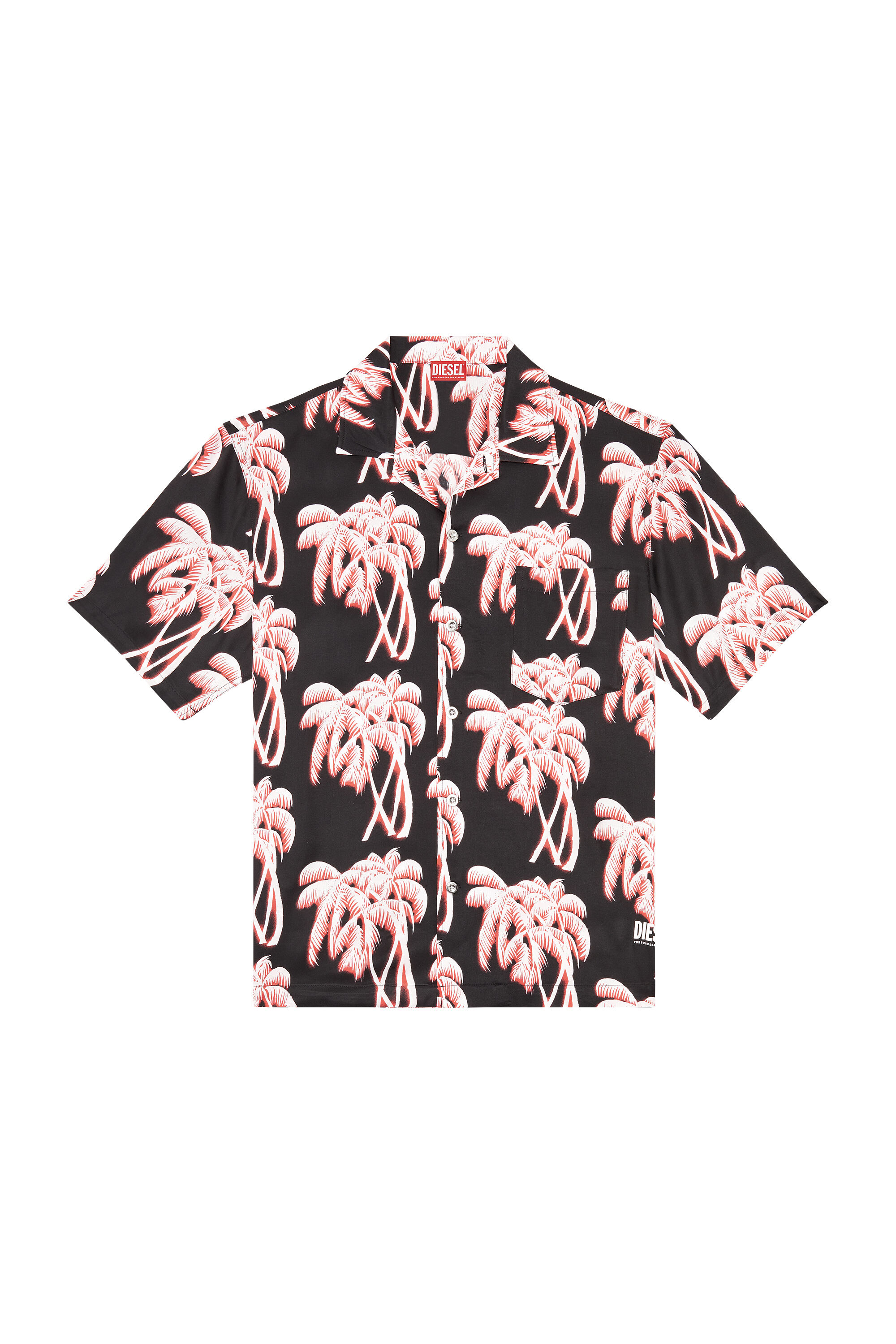 Diesel - BMOWT-ADRIAN, Man's Beach shirt with palm trees print in Black/Pink - 6