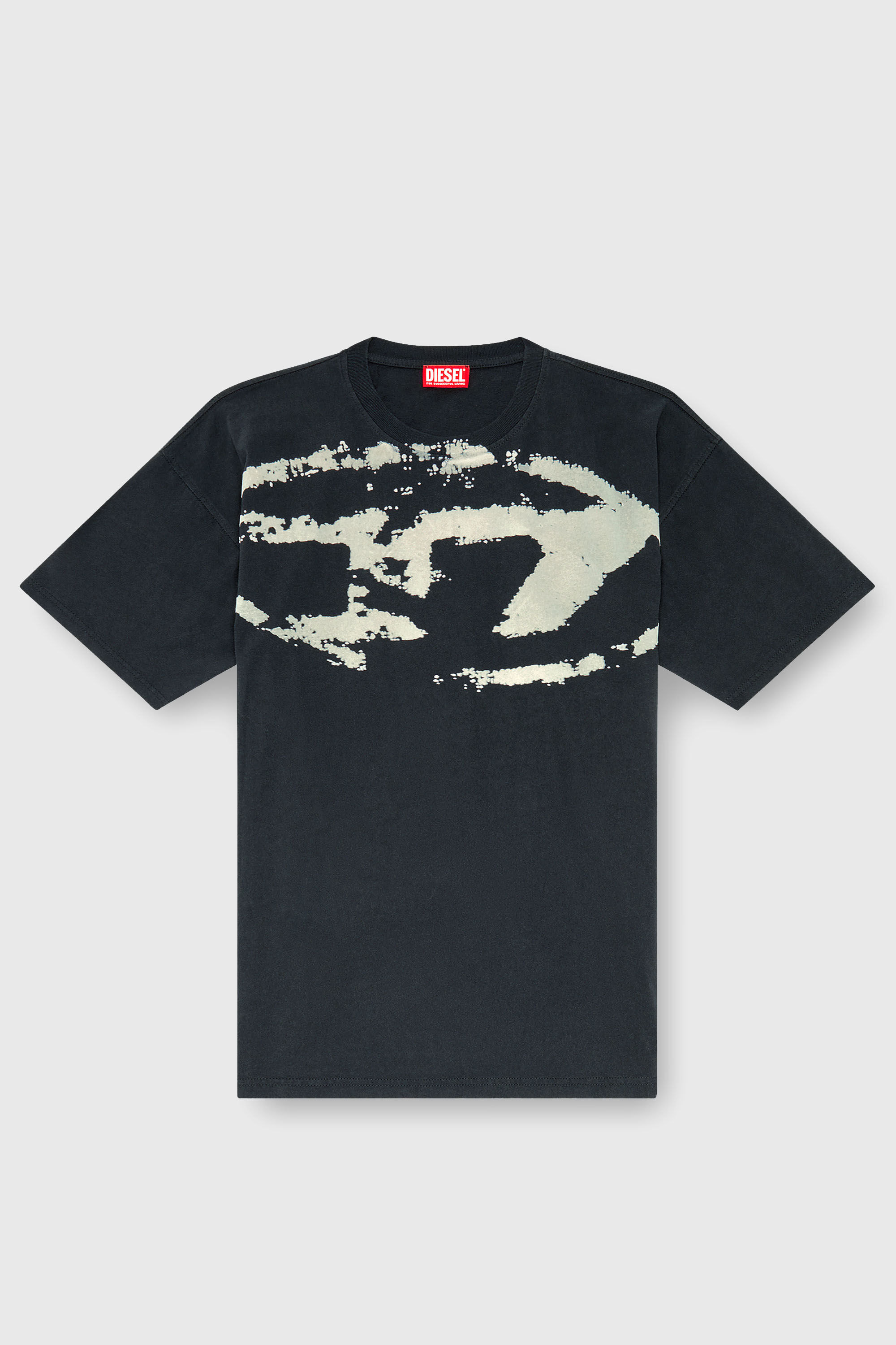 Men's T-shirt with distressed flocked logo | Black | Diesel TR
