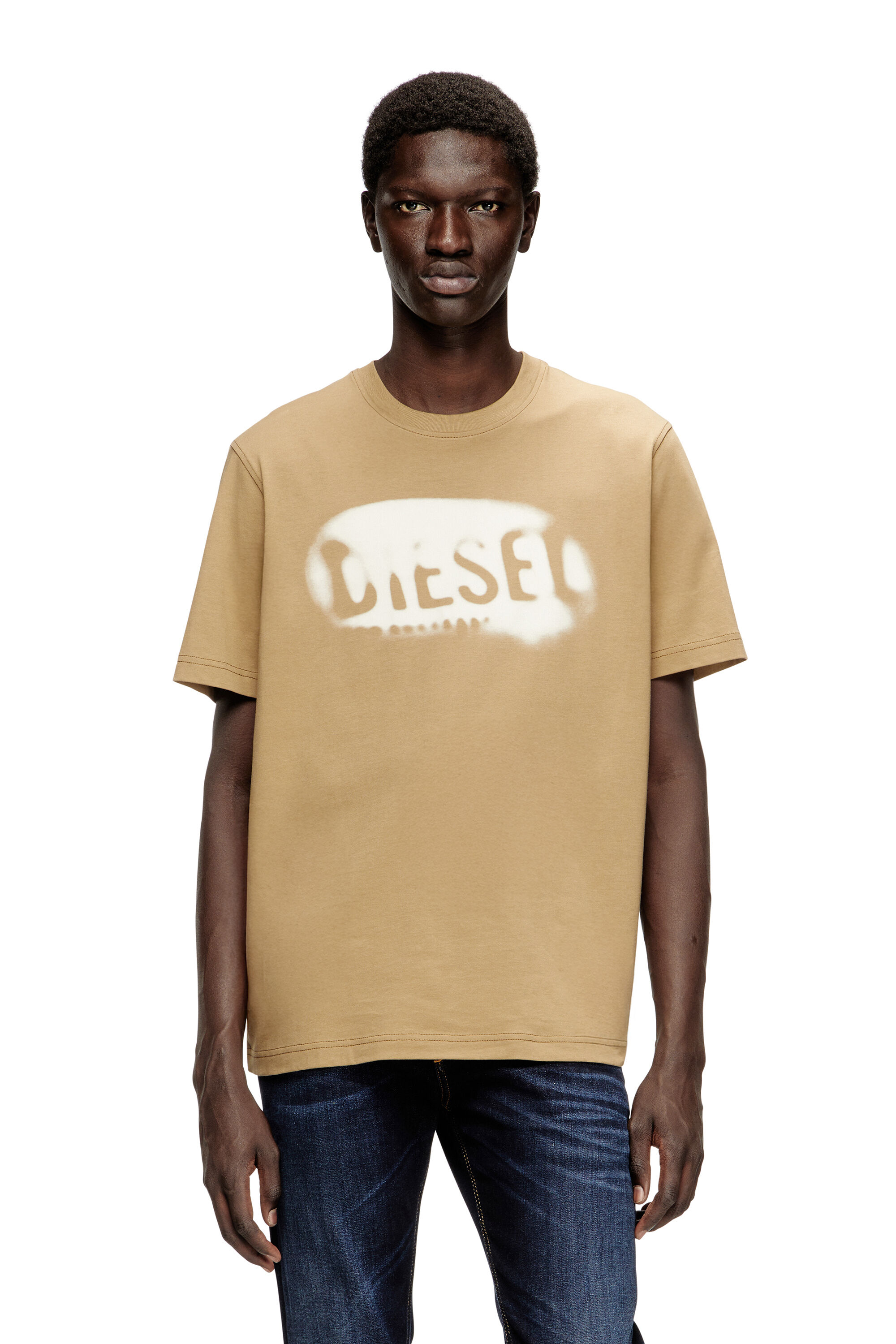 Men's Light cotton T-shirt with faded logo | Beige | Diesel