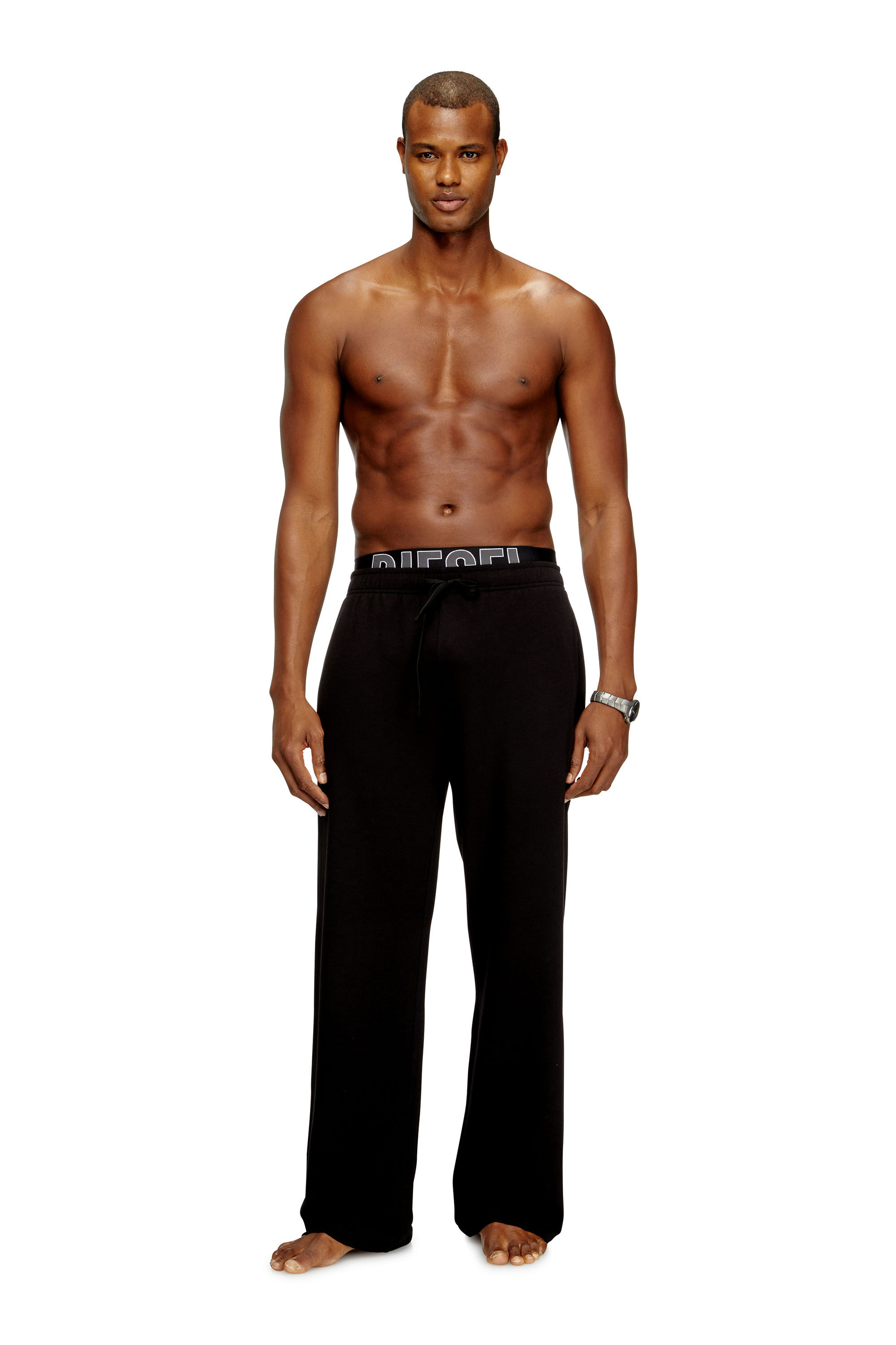 Men's Logo-waistband lounge pants in cotton terry | Black | Diesel