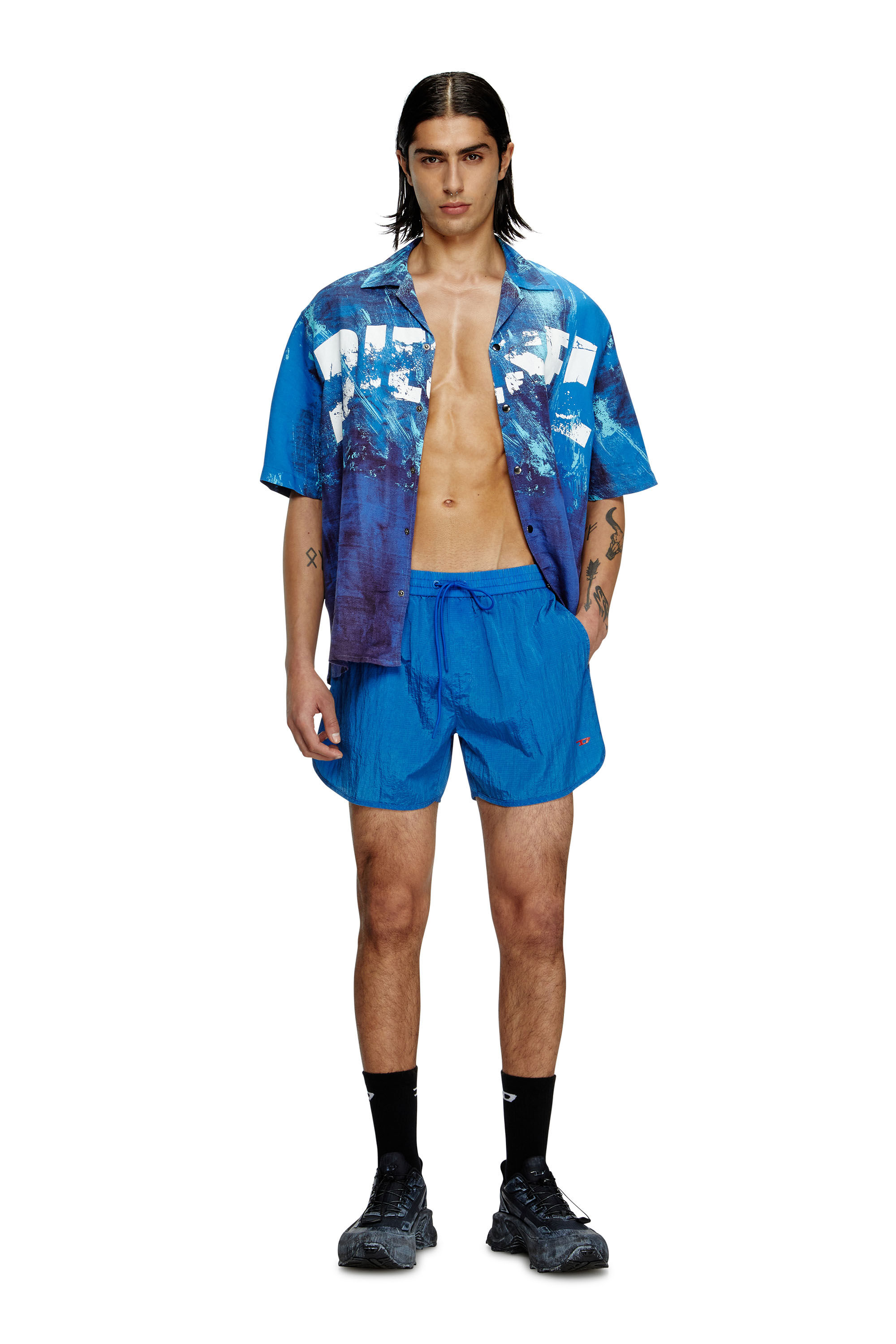 Diesel - JIMMIE-38-D-POP, Man's Mid-length swim shorts in treated ripstop in Blue - 2