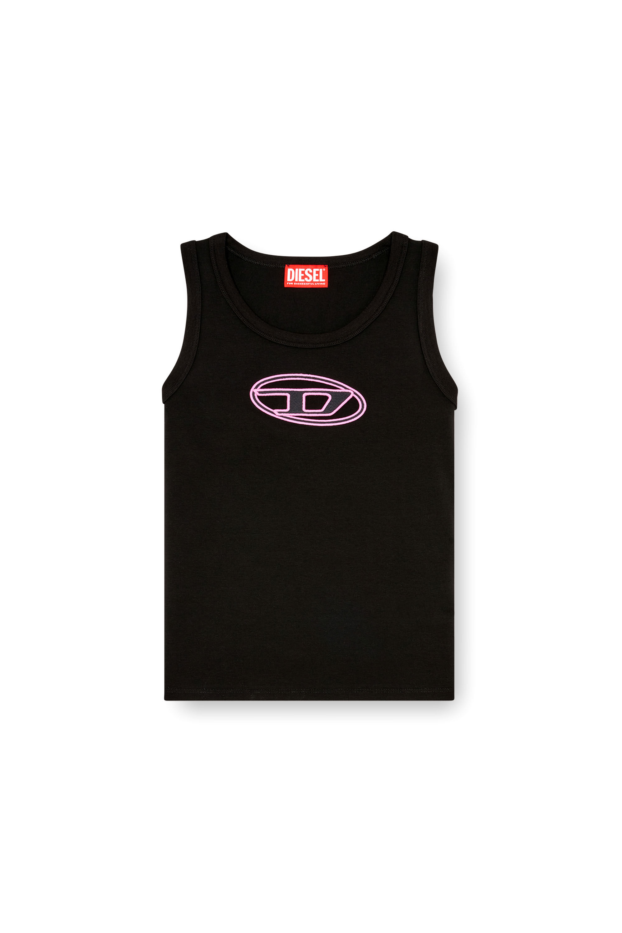 Diesel - T-LYNYS-OD, Woman's Tank top with cut-out Oval D logo in Black/Pink - 2
